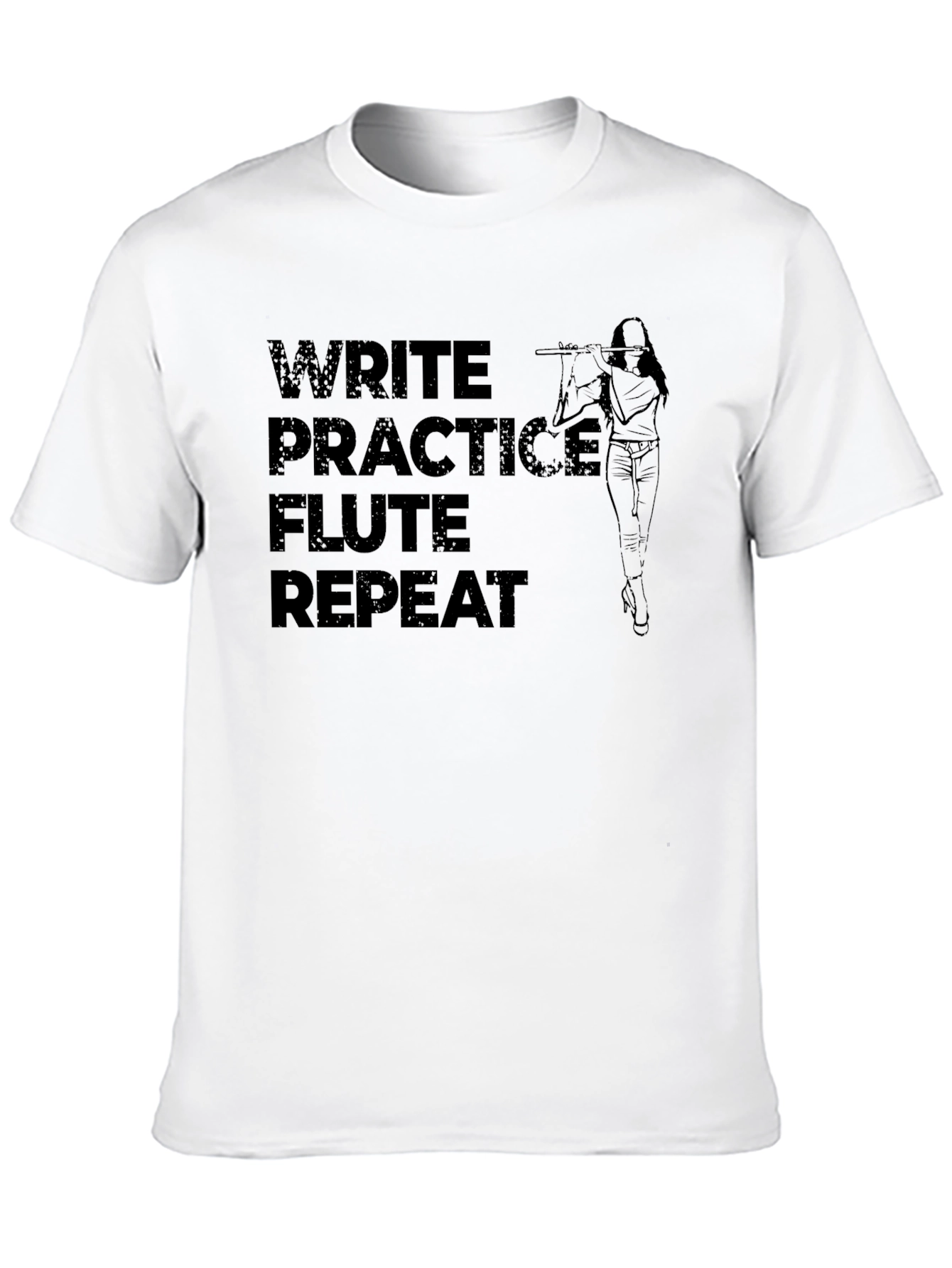 Write Practice Flute Repeat Black Graphic Tee