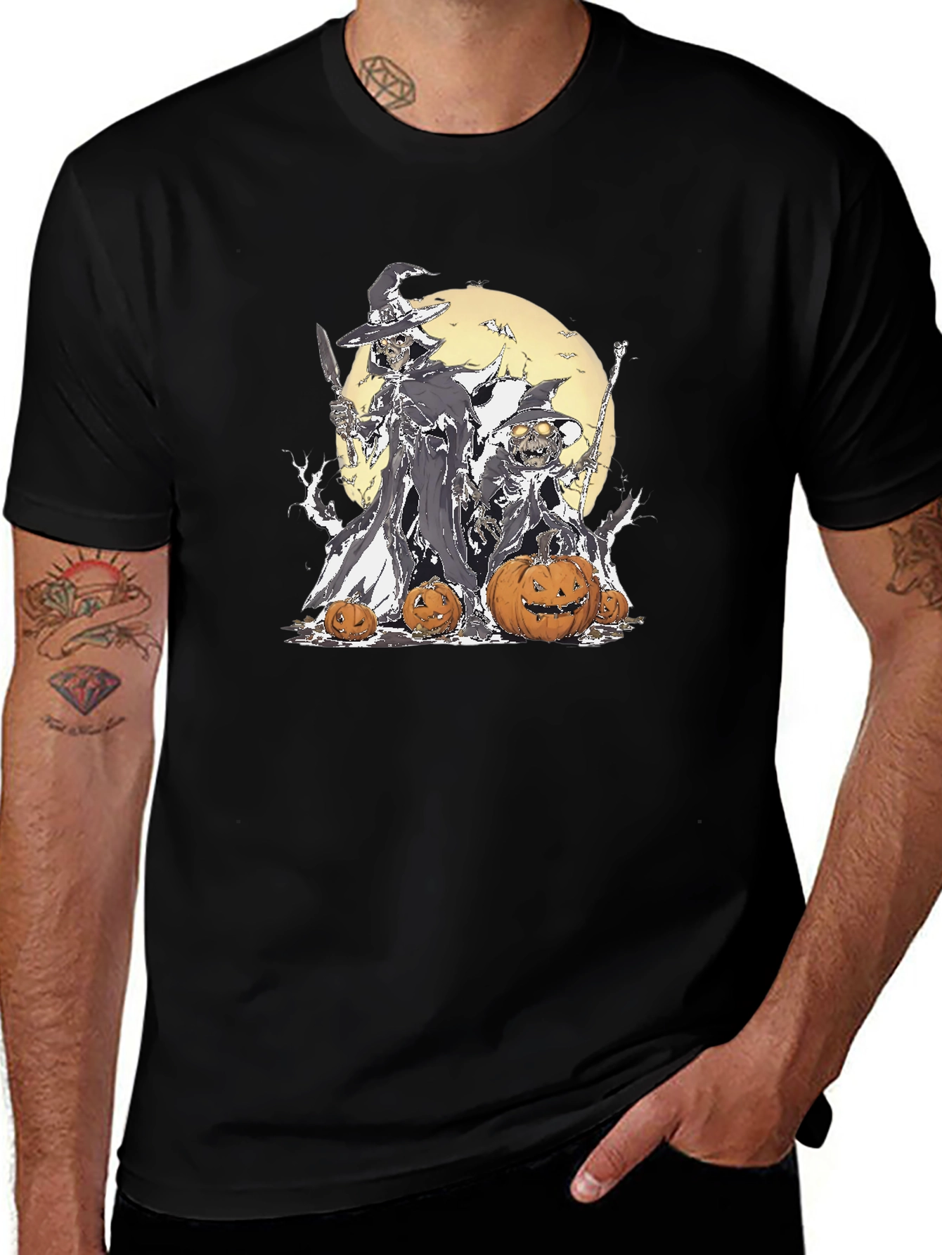 Halloween Witch & Pumpkin Graphic T-Shirt