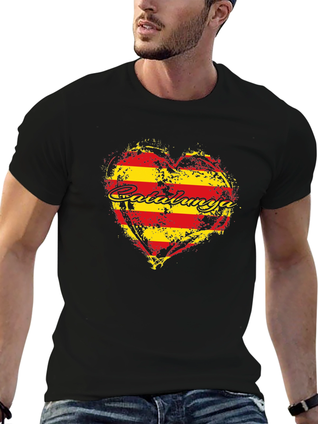 Catalunya Heart Flag T-Shirt - Black