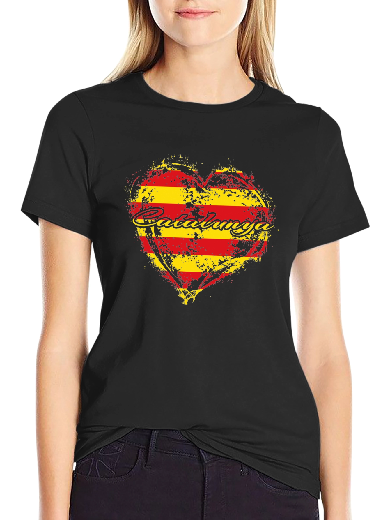 Catalunya Heart Flag T-Shirt - Black