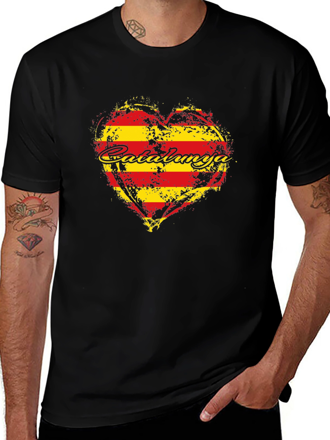 Catalunya Heart Flag T-Shirt - Black