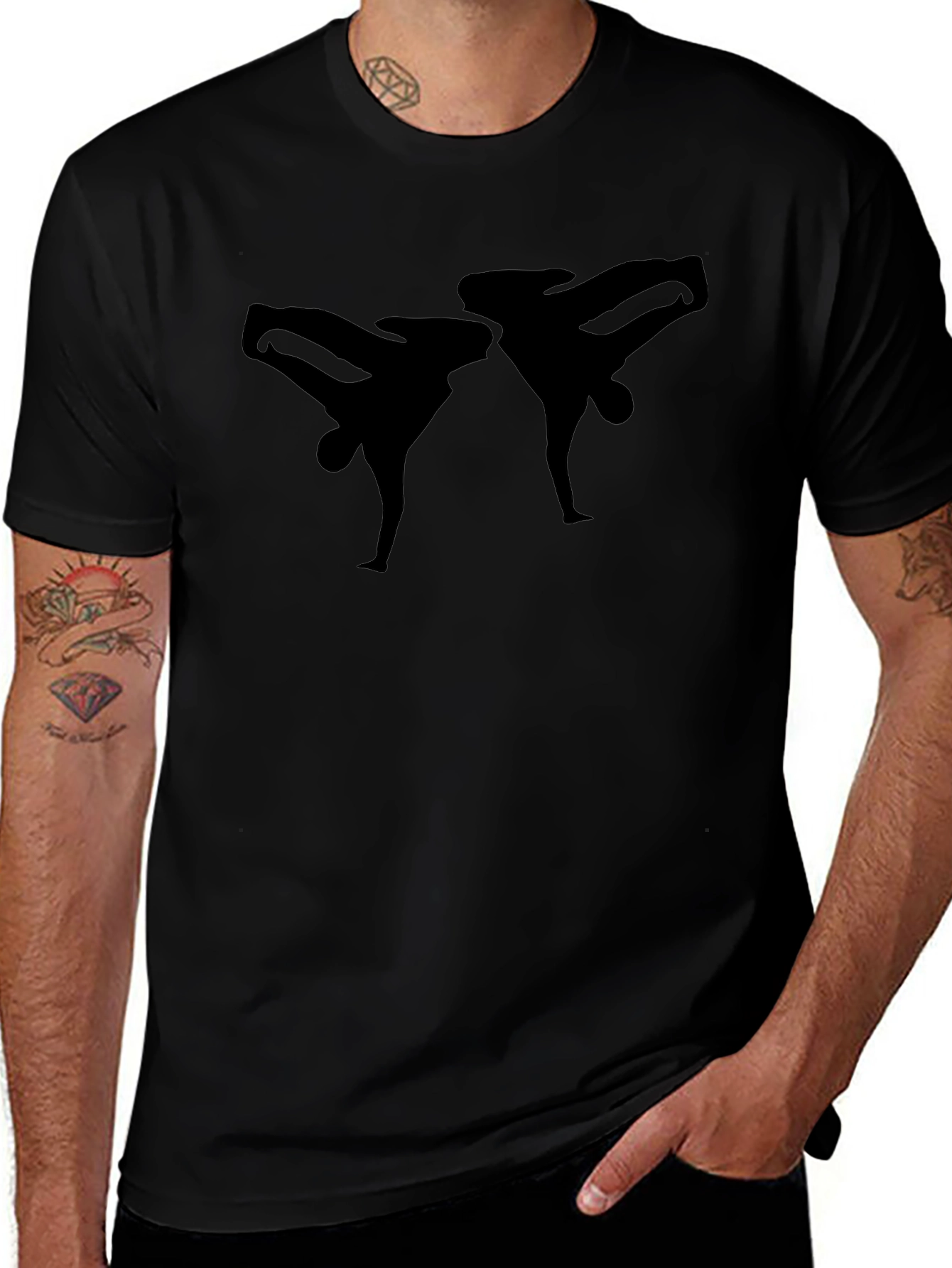 Black Two Silhouette Kicking T-Shirt