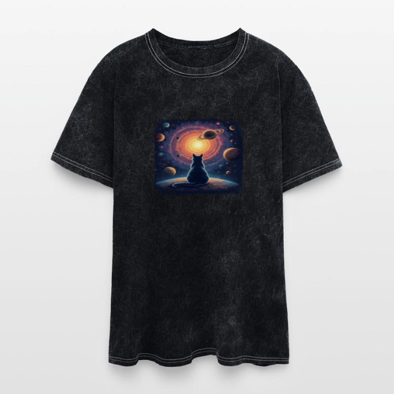 Galaxy Cat T-Shirt - Cute Kitten Staring at Saturn