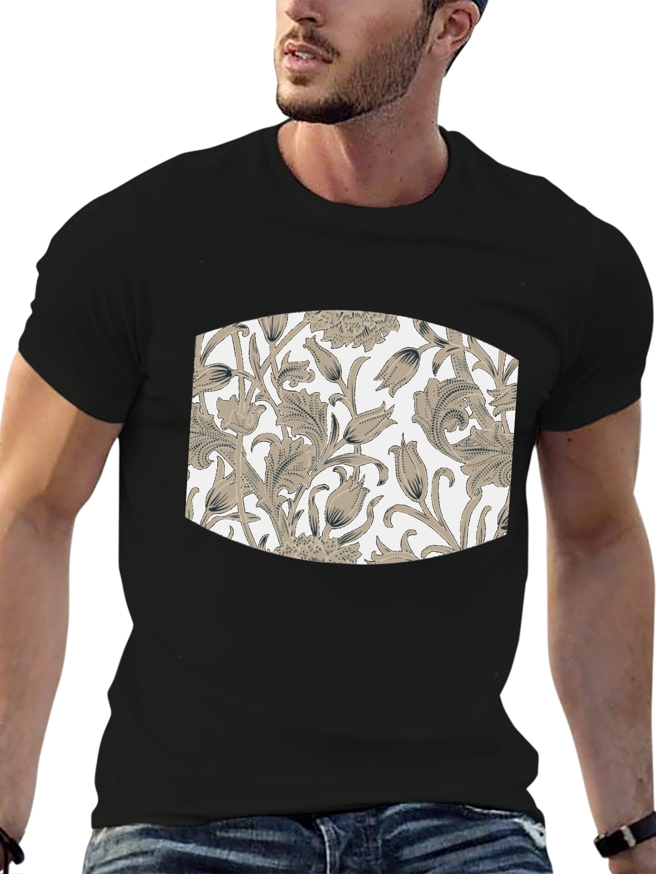 Floral Pattern T-Shirt - Black