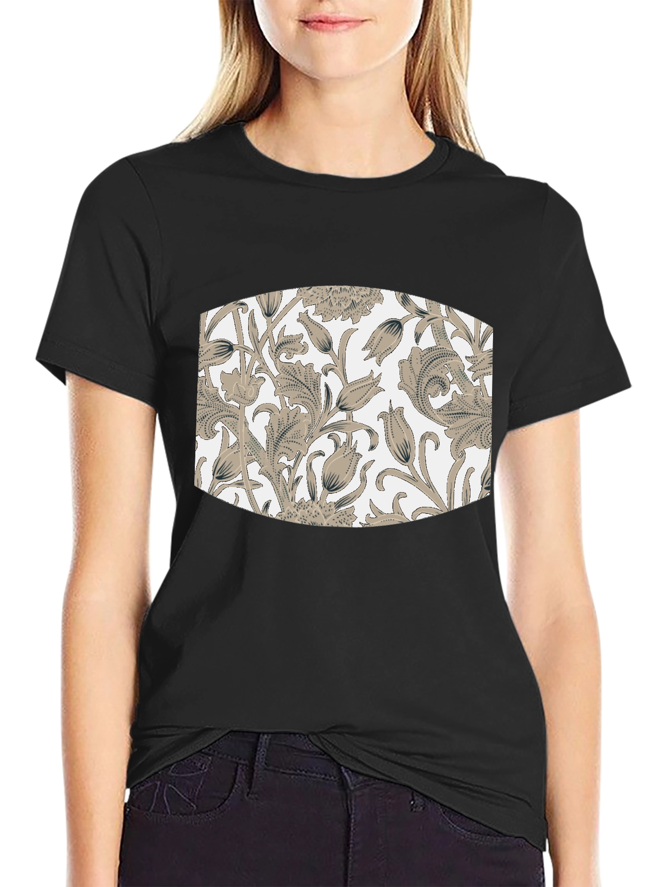 Floral Pattern T-Shirt - Black