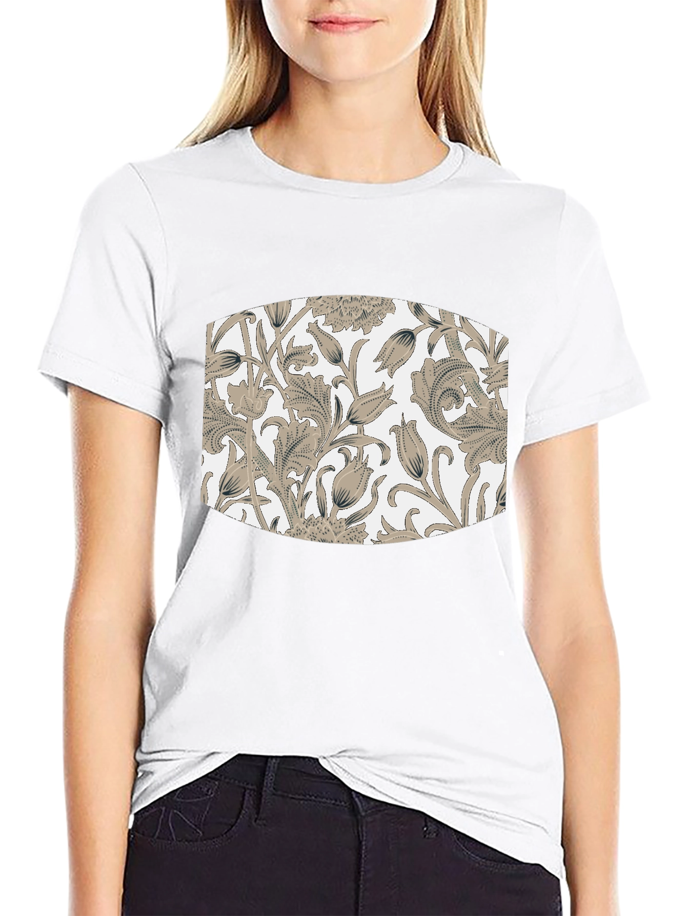 Floral Pattern T-Shirt - Black
