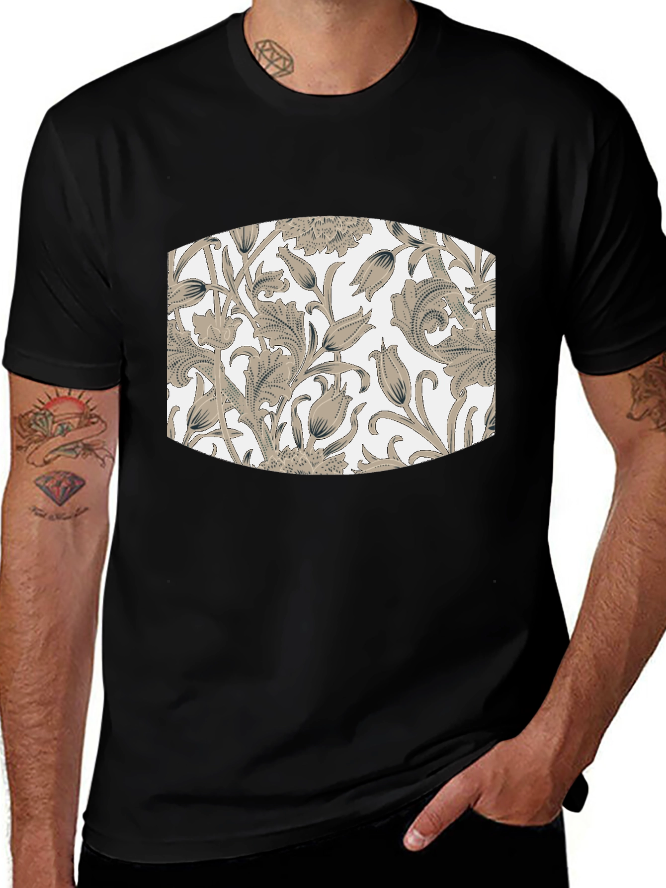 Floral Pattern T-Shirt - Black