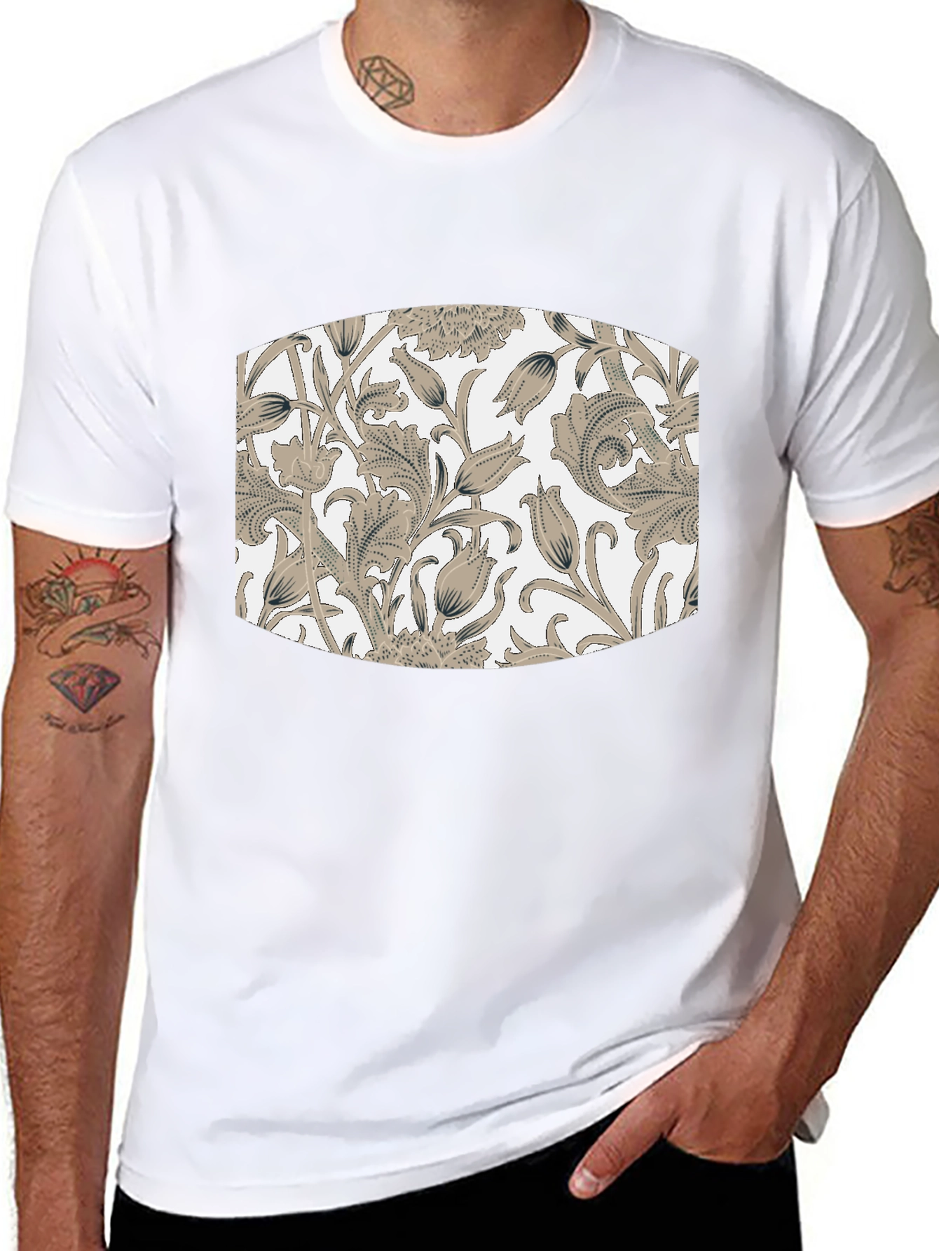 Floral Pattern T-Shirt - Black