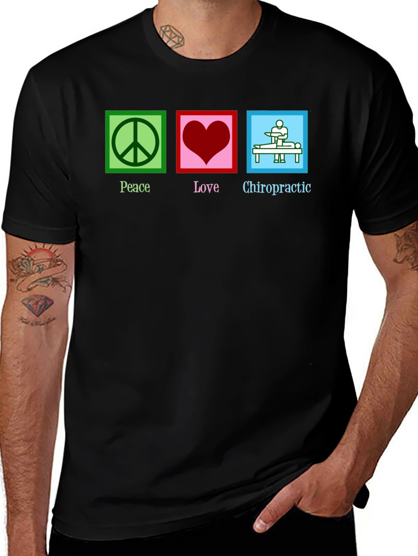 Peace Love Chiropractic Black T-Shirt