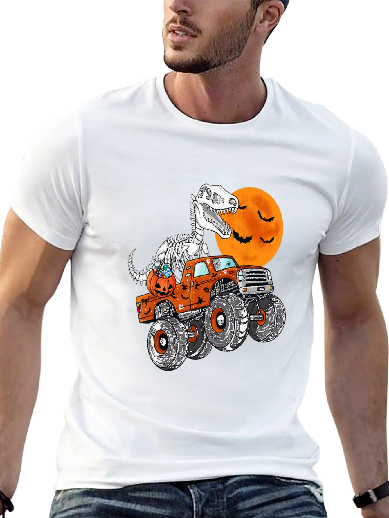 Halloween Dino Skeleton Monster Truck T-Shirt