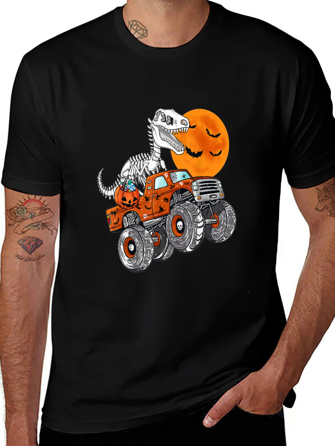 Halloween Dino Skeleton Monster Truck T-Shirt