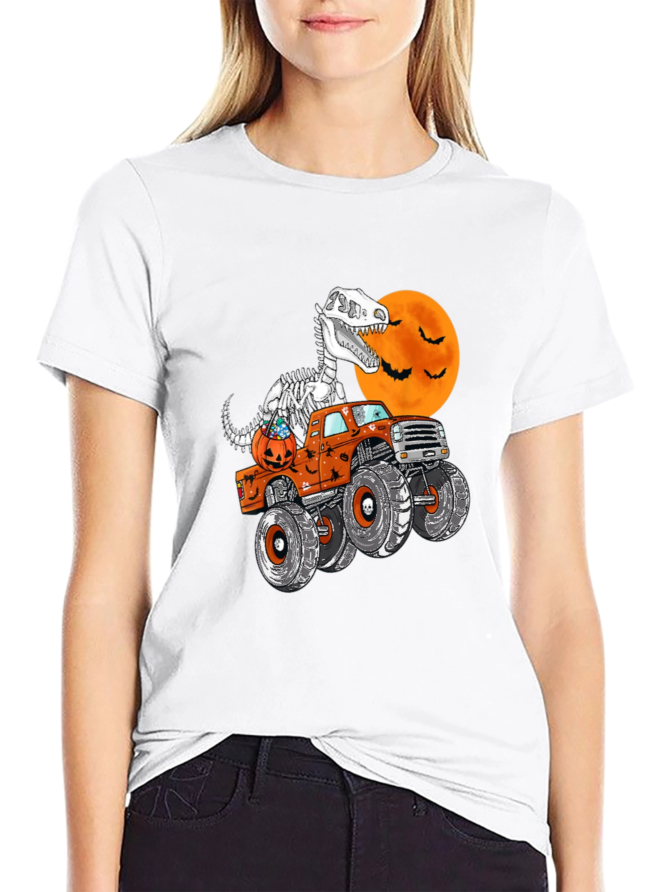 Halloween Dino Skeleton Monster Truck T-Shirt