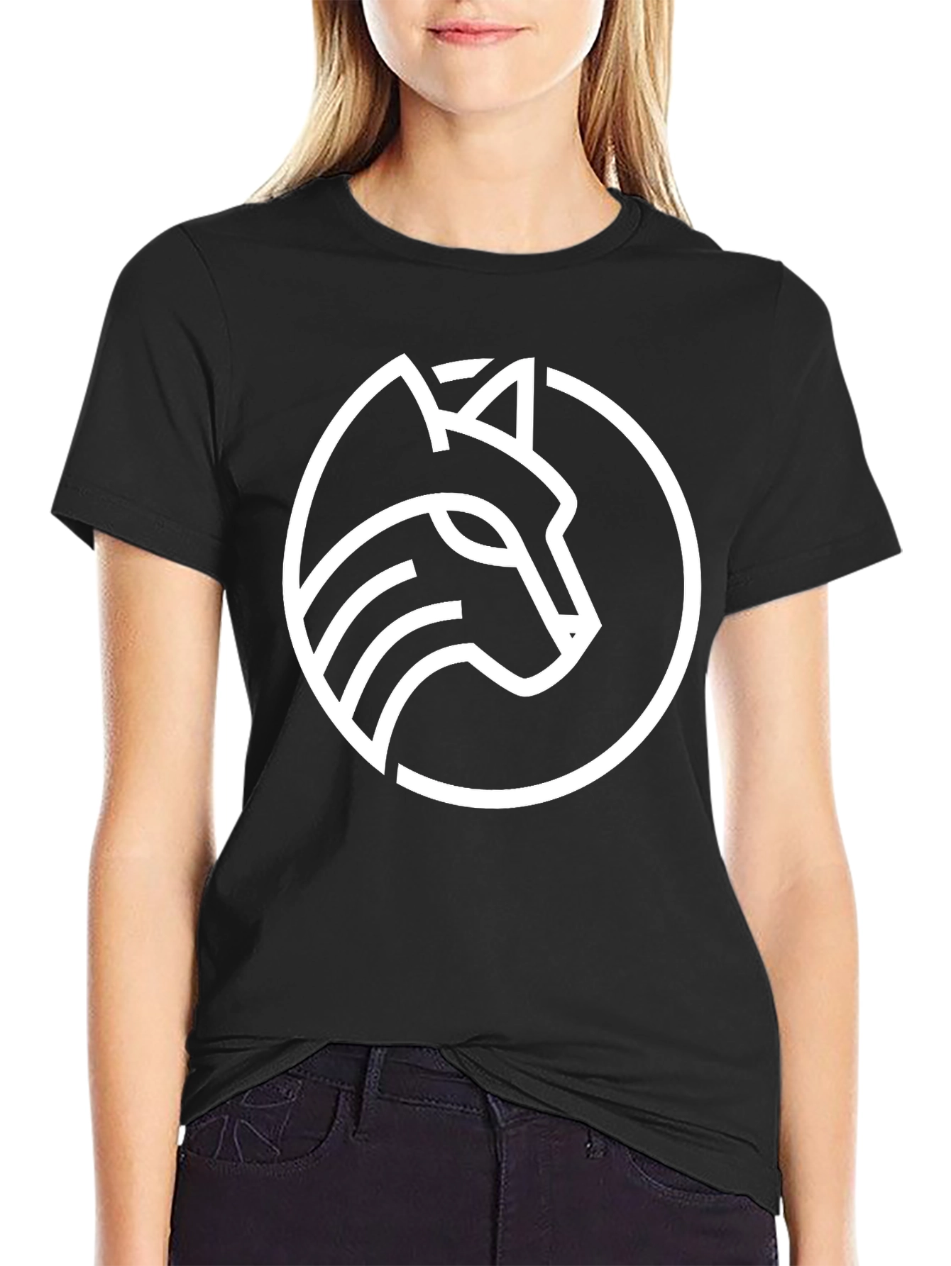 Modern Wolf Logo Graphic Tee - Black