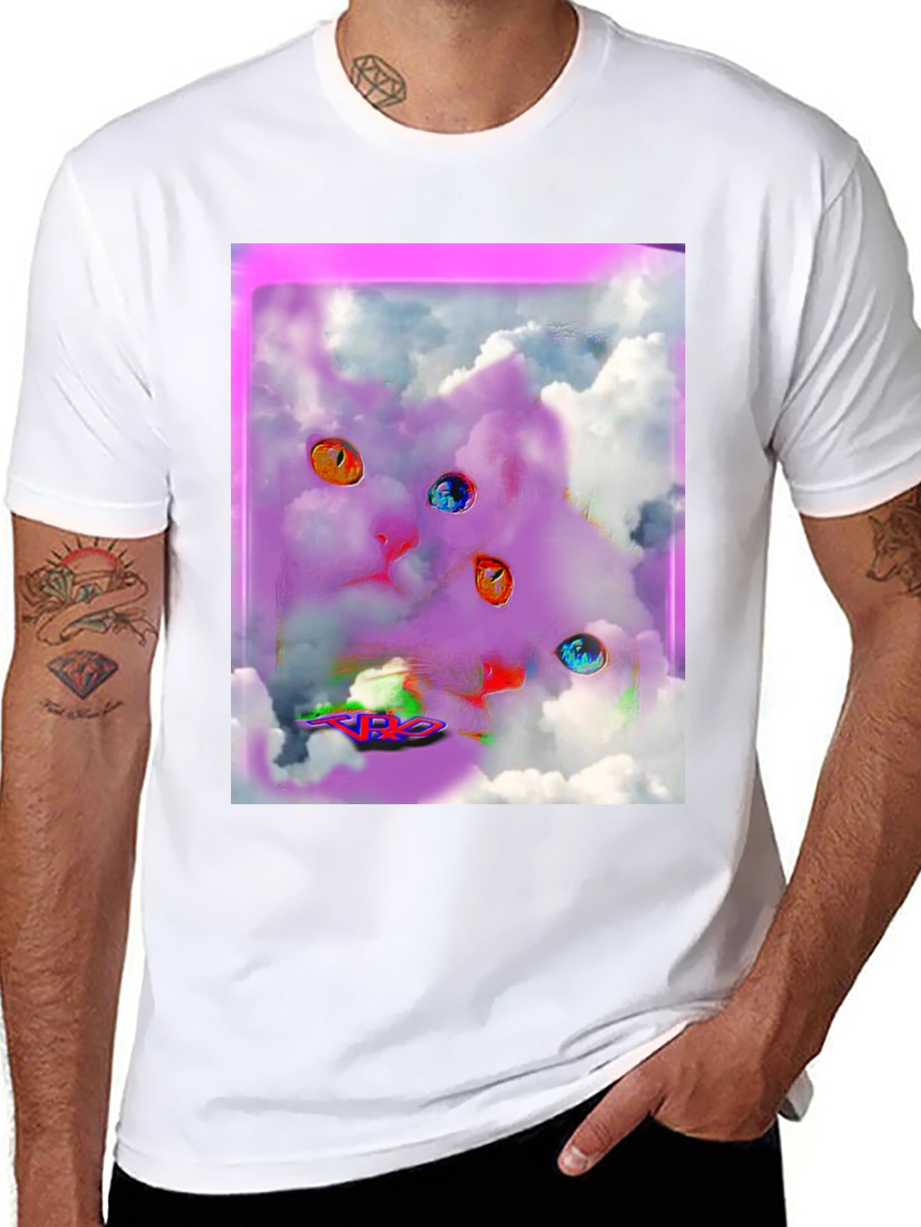 Surreal Cat Graphic Tee - Black Cotton Comfort