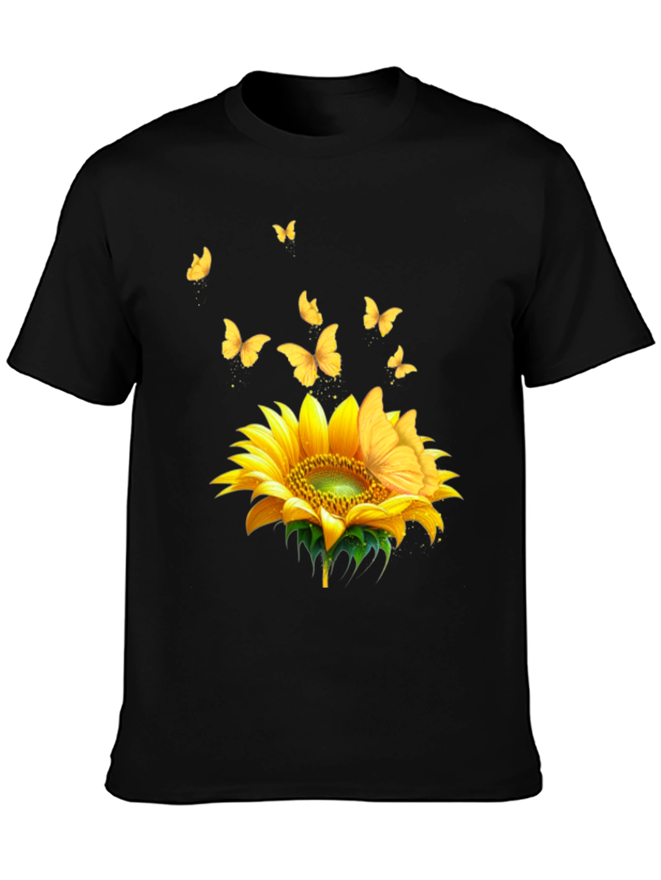 Sunflower Butterfly Black T-Shirt