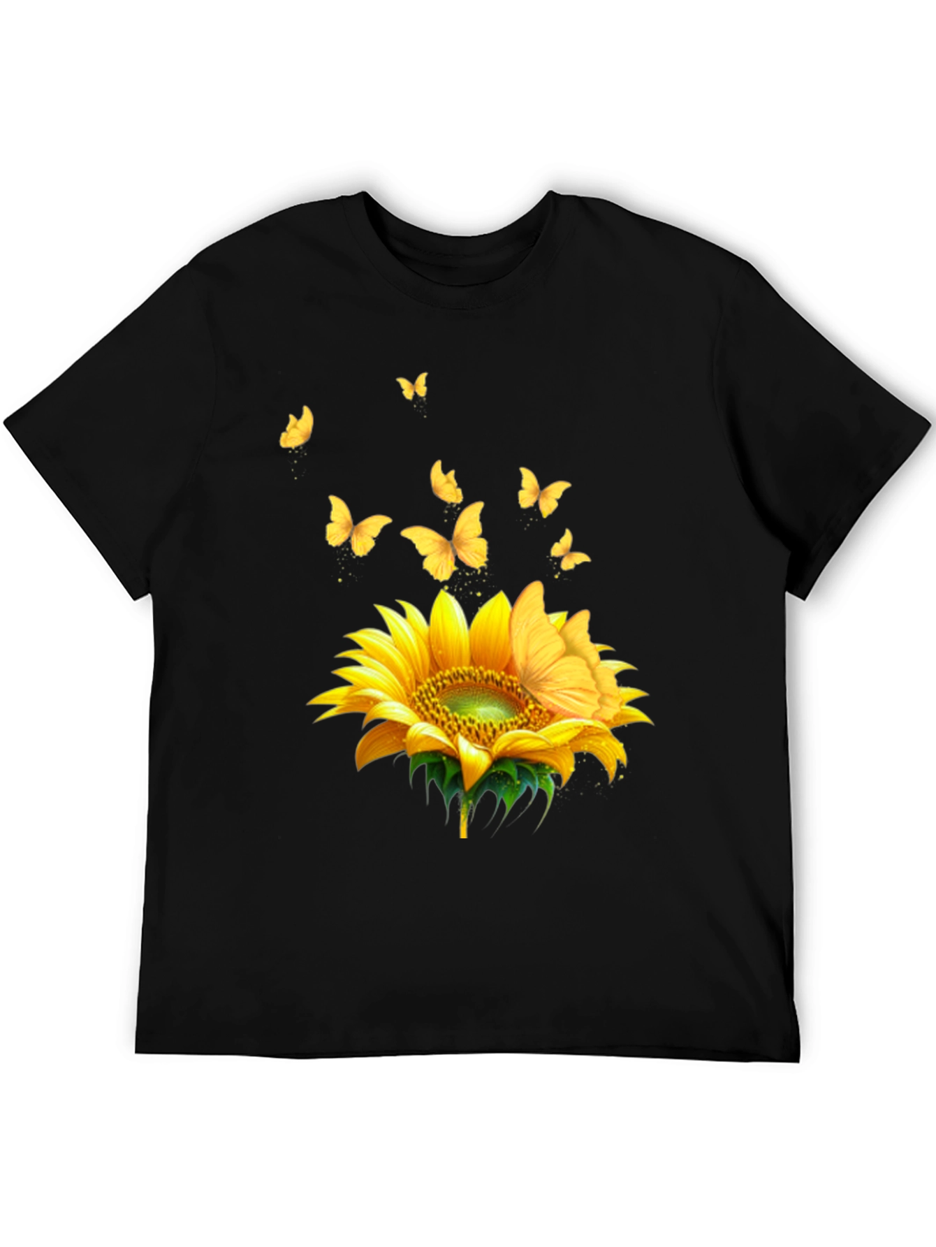 Sunflower Butterfly Black T-Shirt