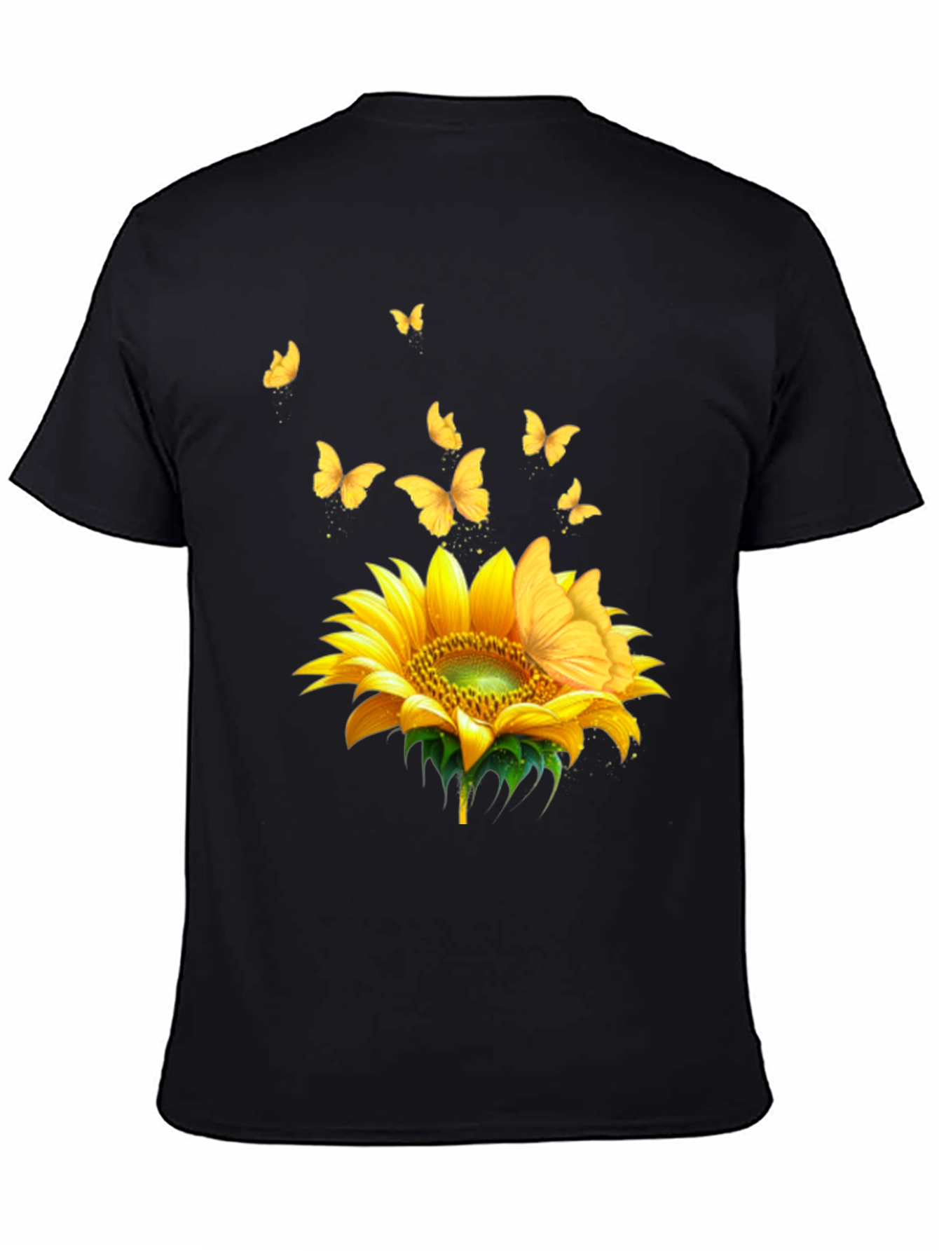 Sunflower Butterfly Black T-Shirt