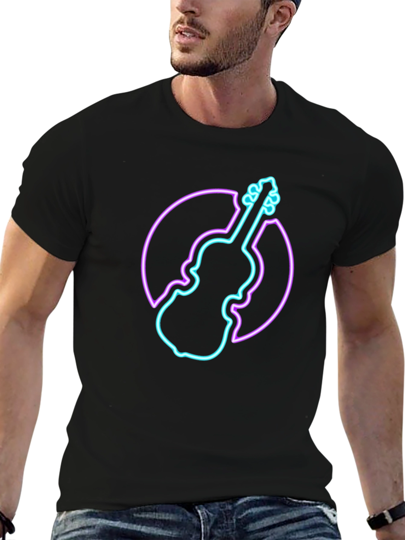 Neon Violin Graphic Tee - Stylish Musician T-Shirt