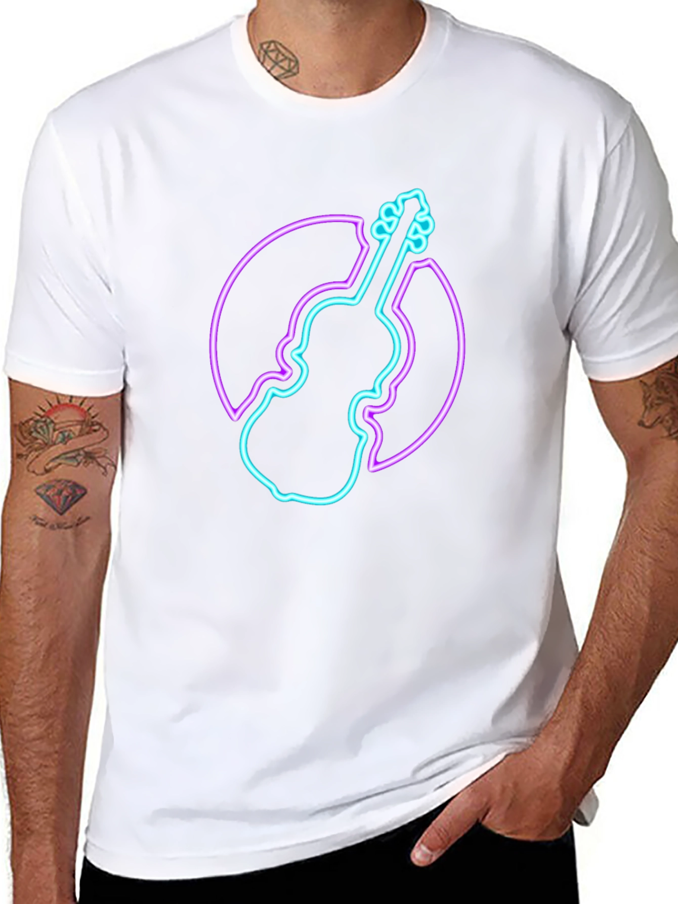Neon Violin Graphic Tee - Stylish Musician T-Shirt
