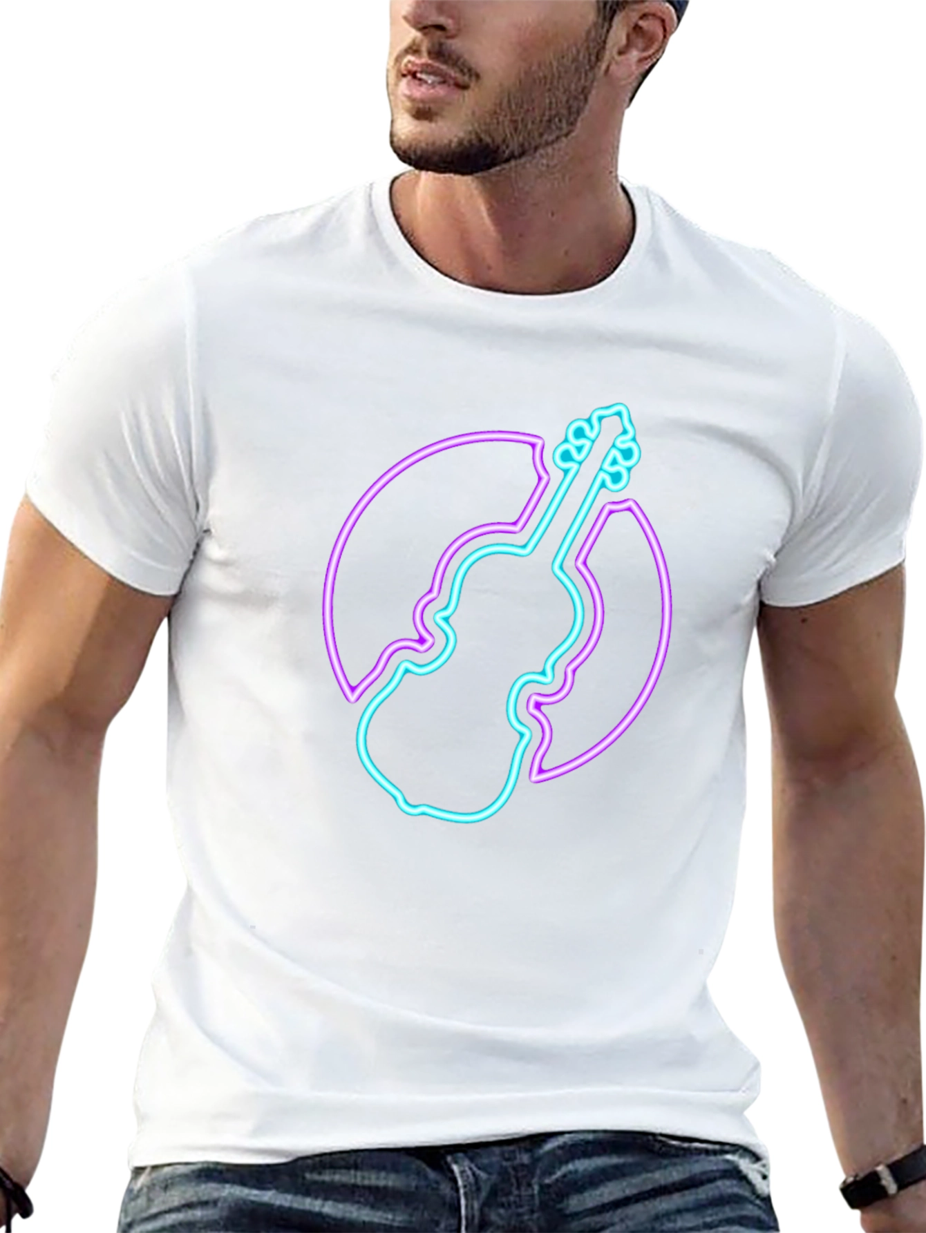 Neon Violin Graphic Tee - Stylish Musician T-Shirt
