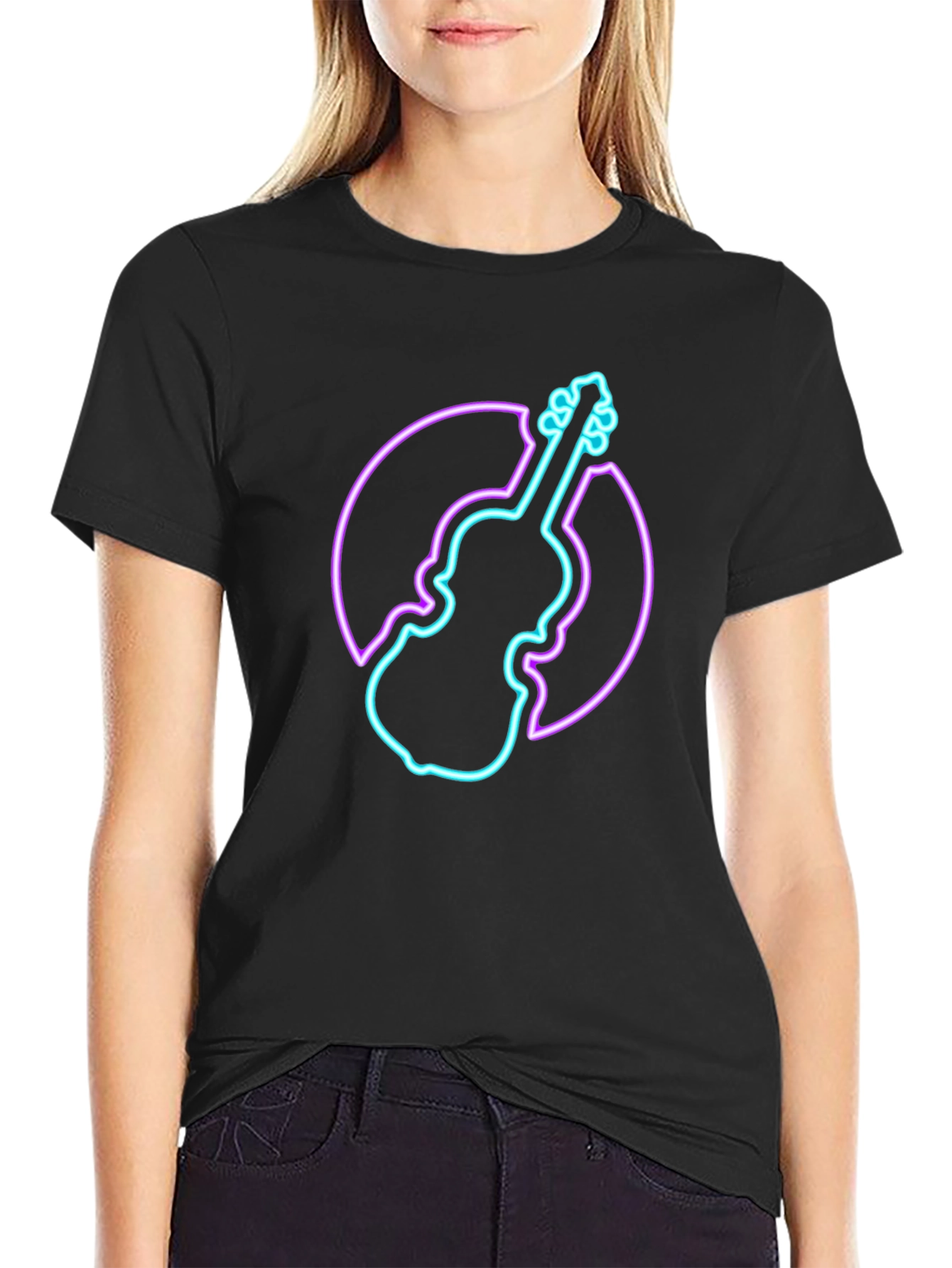 Neon Violin Graphic Tee - Stylish Musician T-Shirt