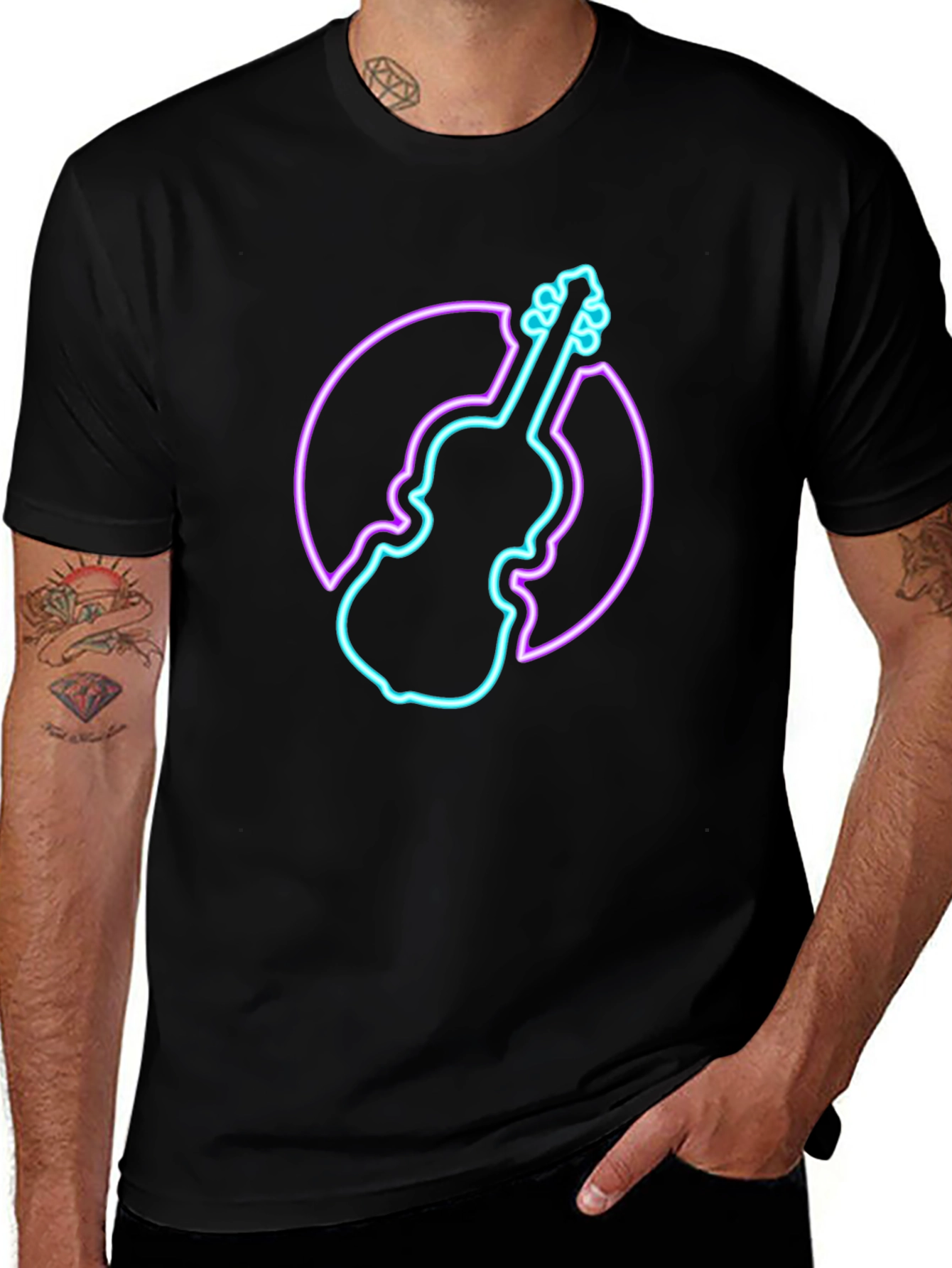 Neon Violin Graphic Tee - Stylish Musician T-Shirt