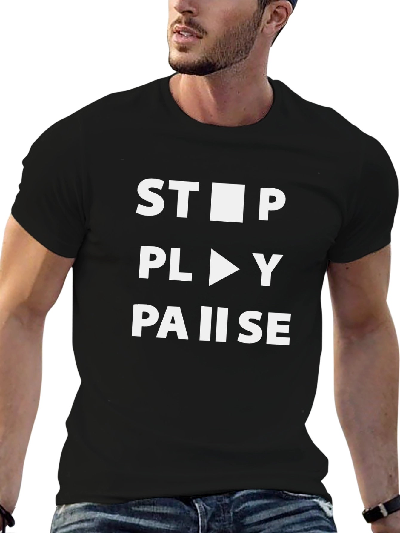 Stop Play Pause Graphic T-Shirt - Music Lover Tee