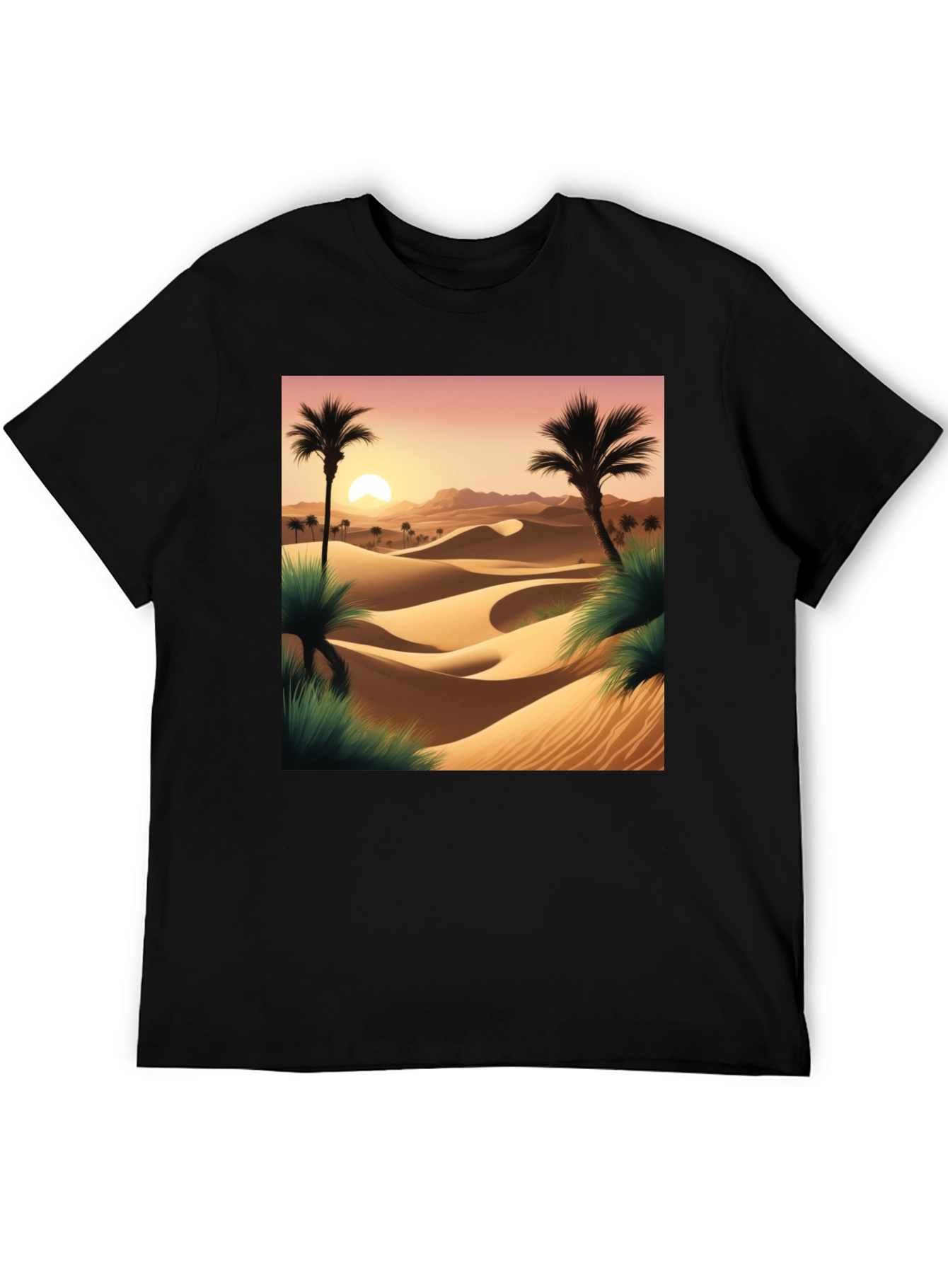 Desert Sunset Graphic Tee - Black Cotton T-Shirt