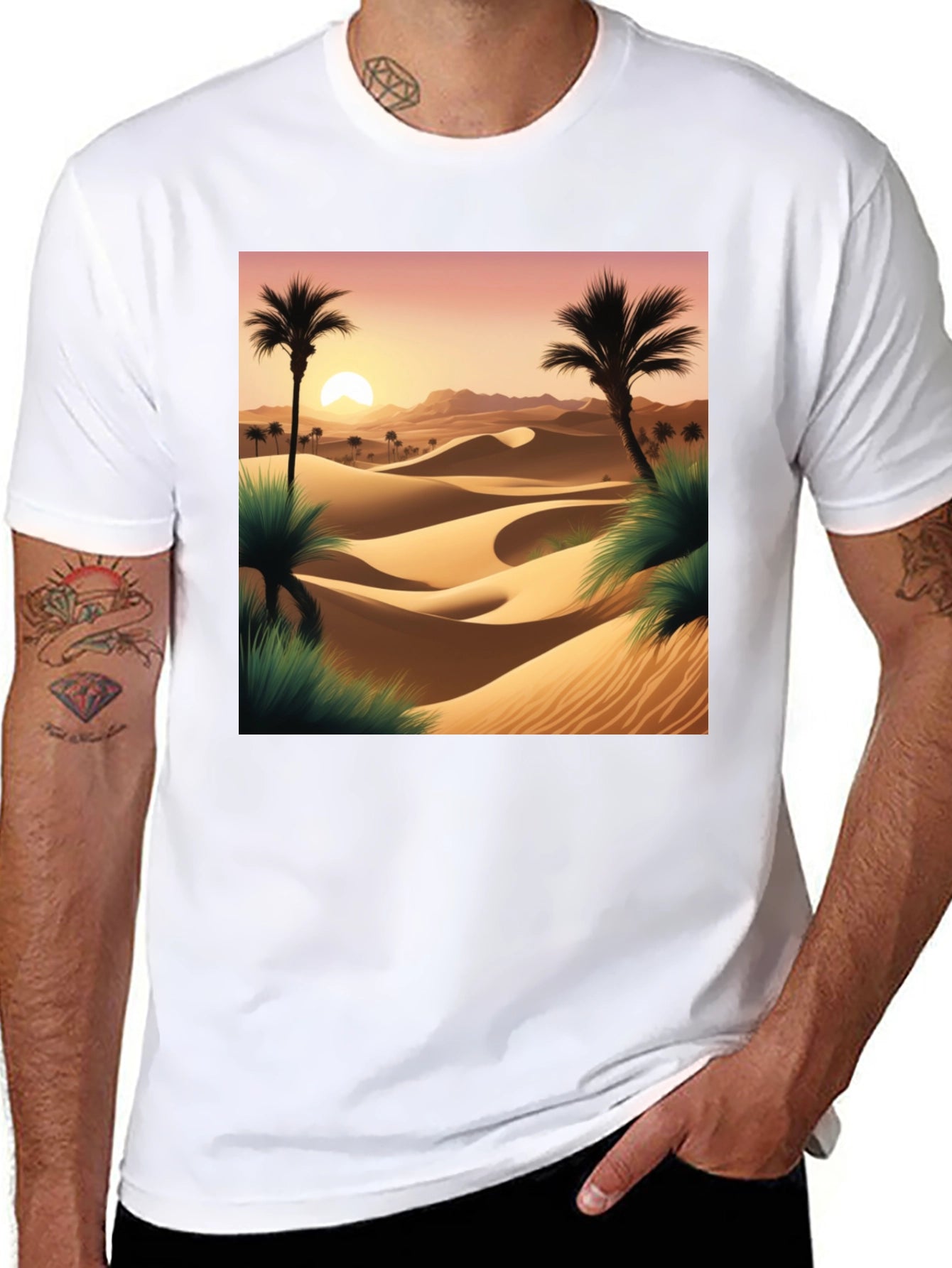 Desert Sunset Graphic Tee - Black Cotton T-Shirt