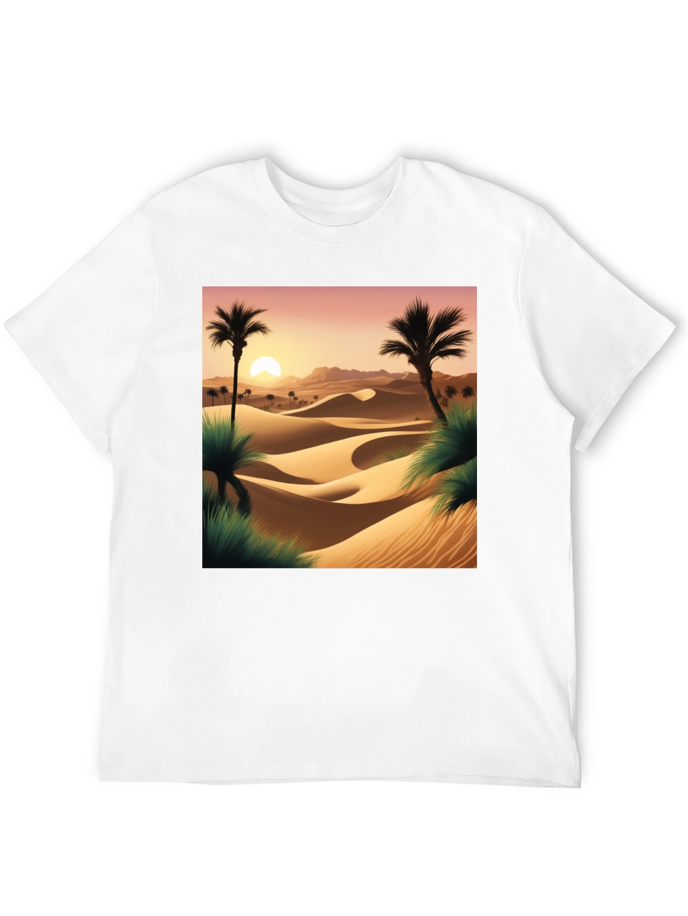 Desert Sunset Graphic Tee - Black Cotton T-Shirt