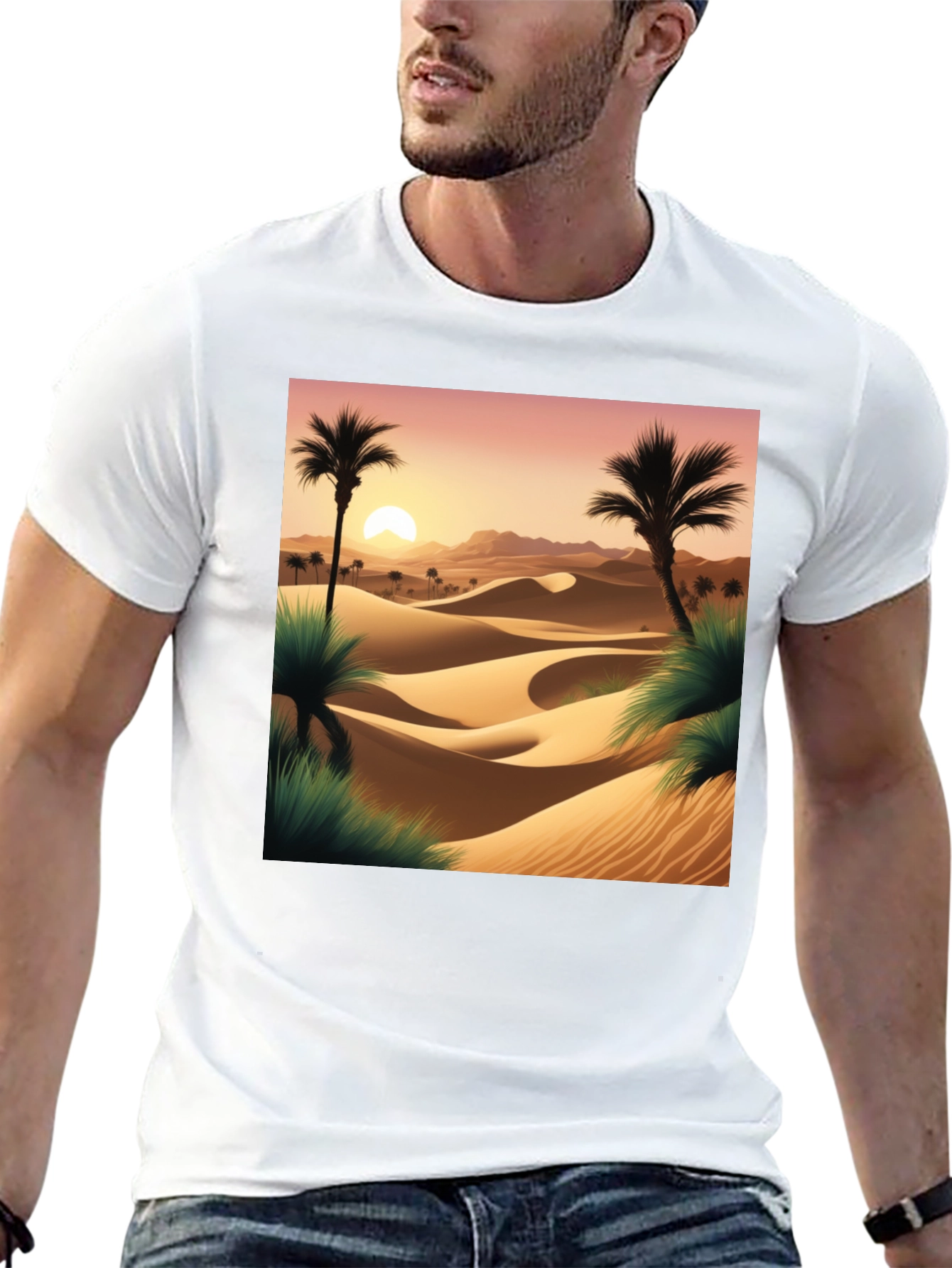 Desert Sunset Graphic Tee - Black Cotton T-Shirt