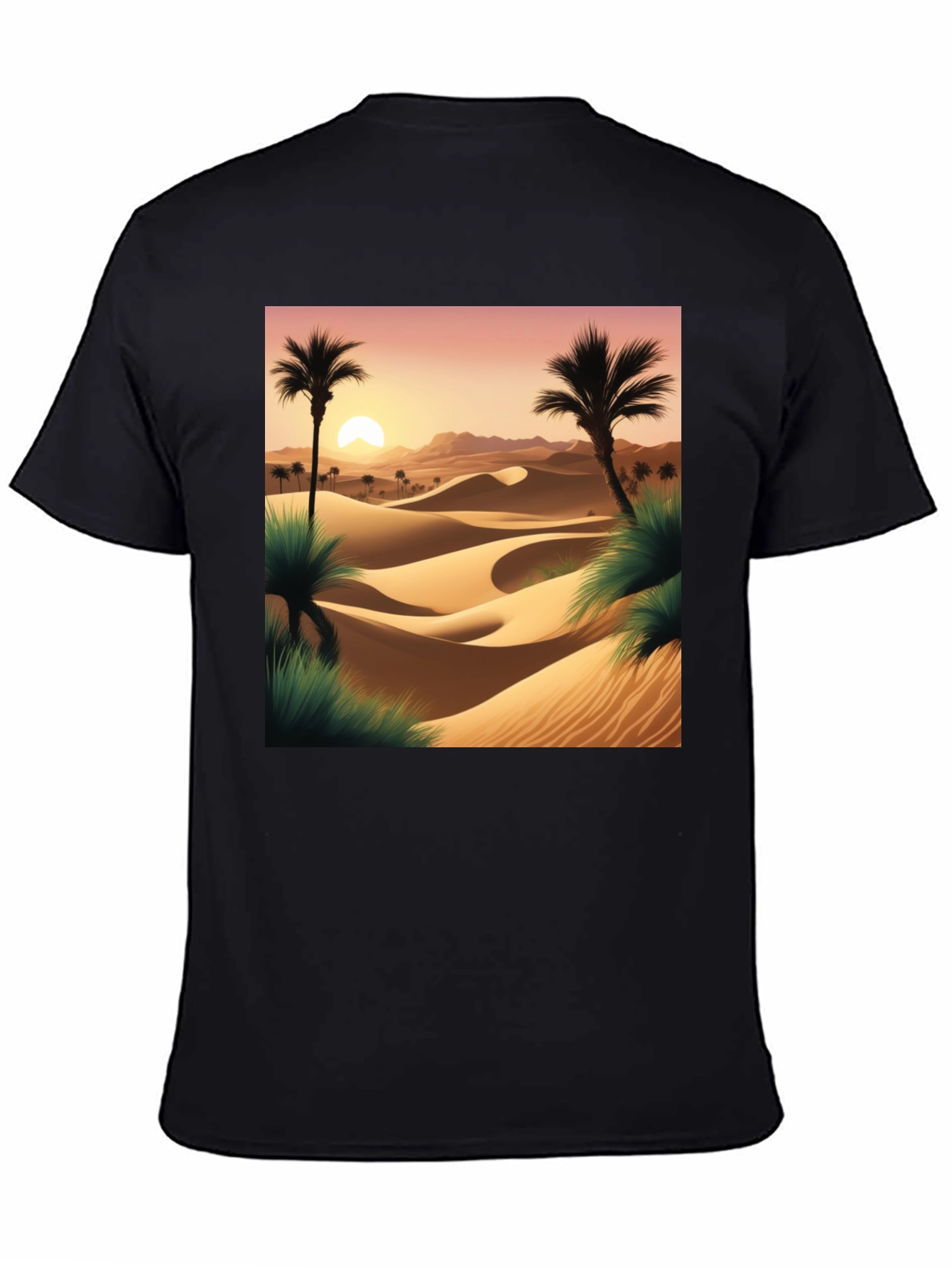 Desert Sunset Graphic Tee - Black Cotton T-Shirt