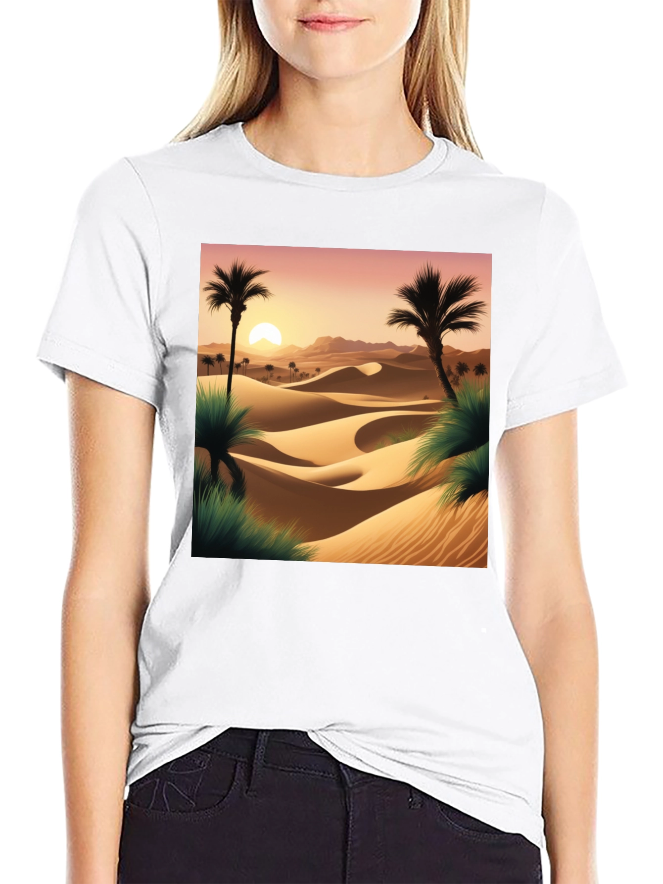 Desert Sunset Graphic Tee - Black Cotton T-Shirt