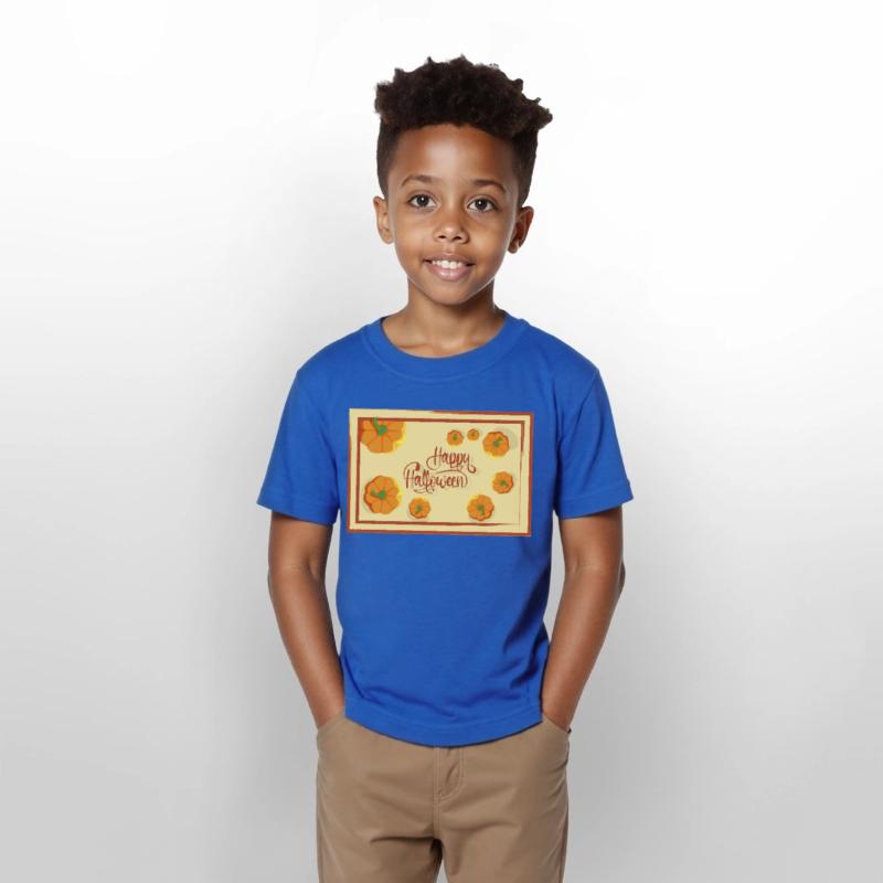 Greetings Happy Halloween typography and pumpkins