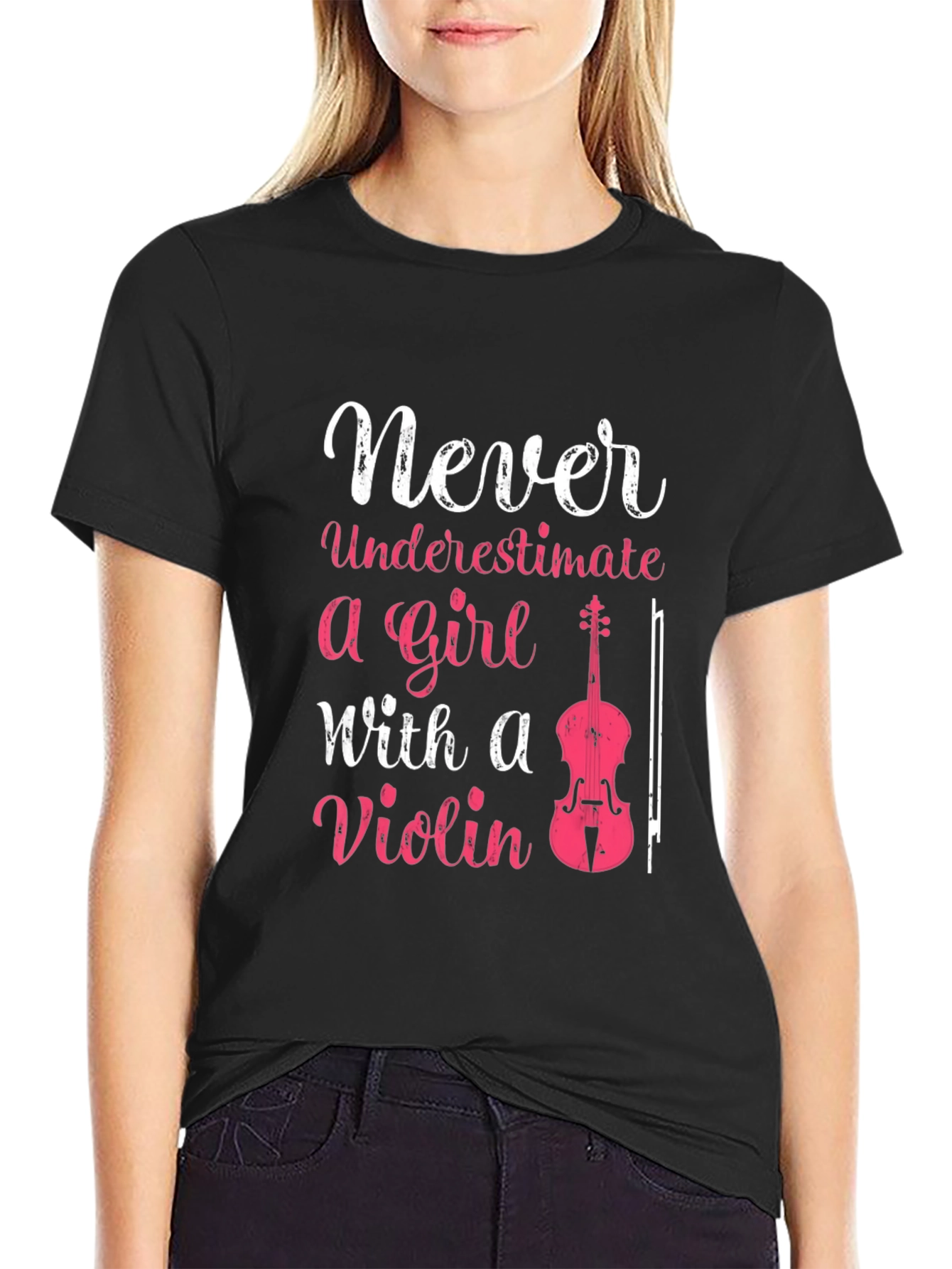 Never Underestimate a Girl with a Violin T-Shirt