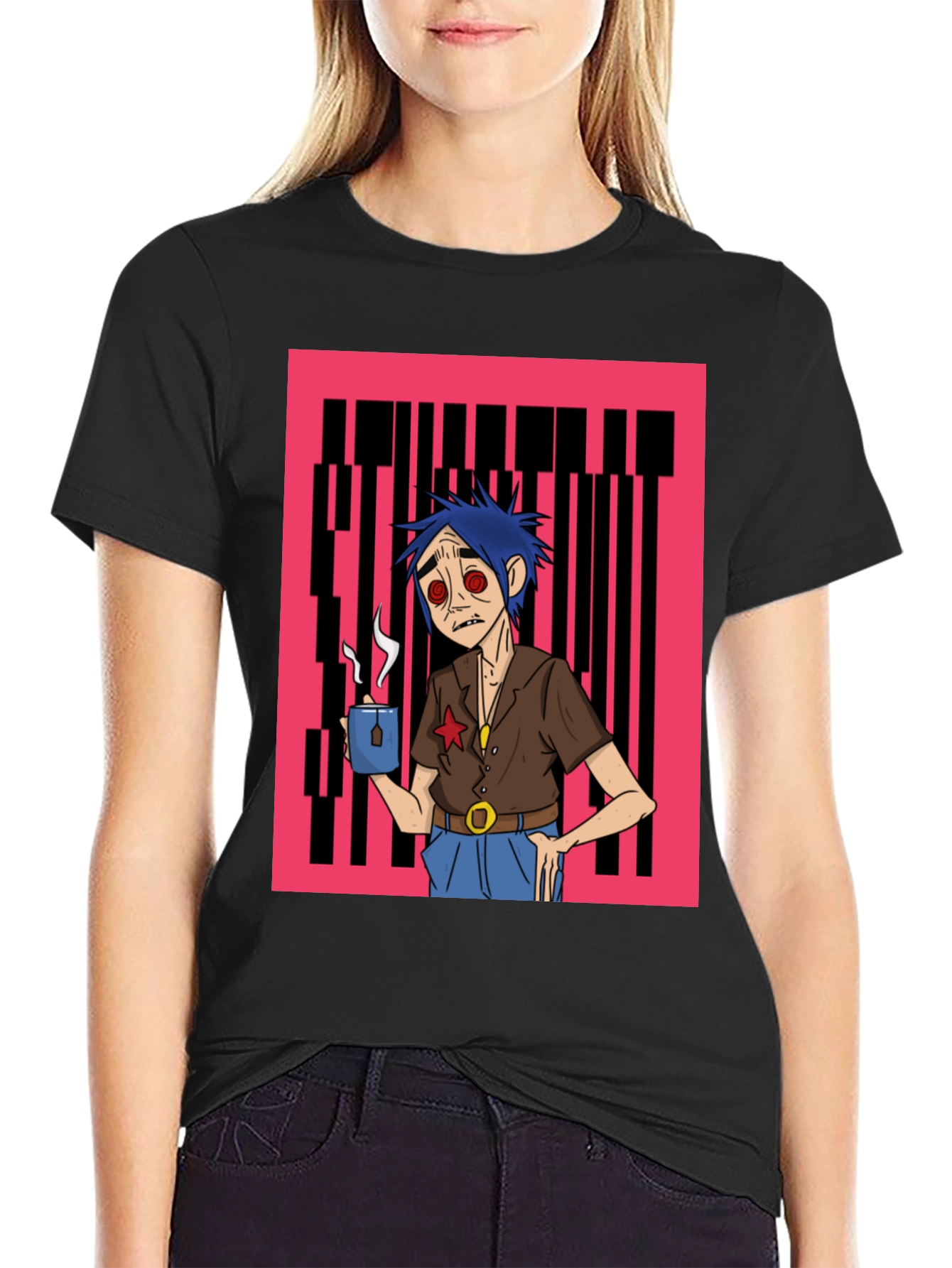 Gorillaz 2D Character Graphic Print Black T-Shirt