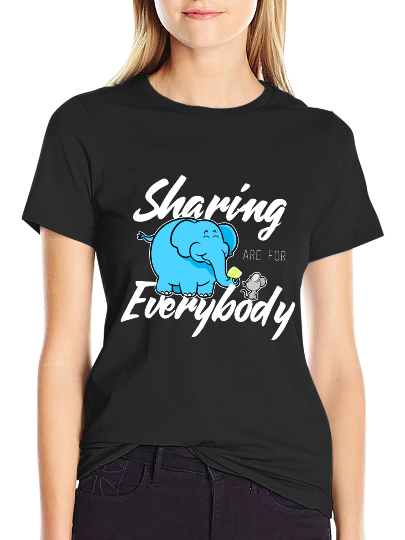 Sharing Everybody T-Shirt: Cute Cartoon Elephant & Mouse
