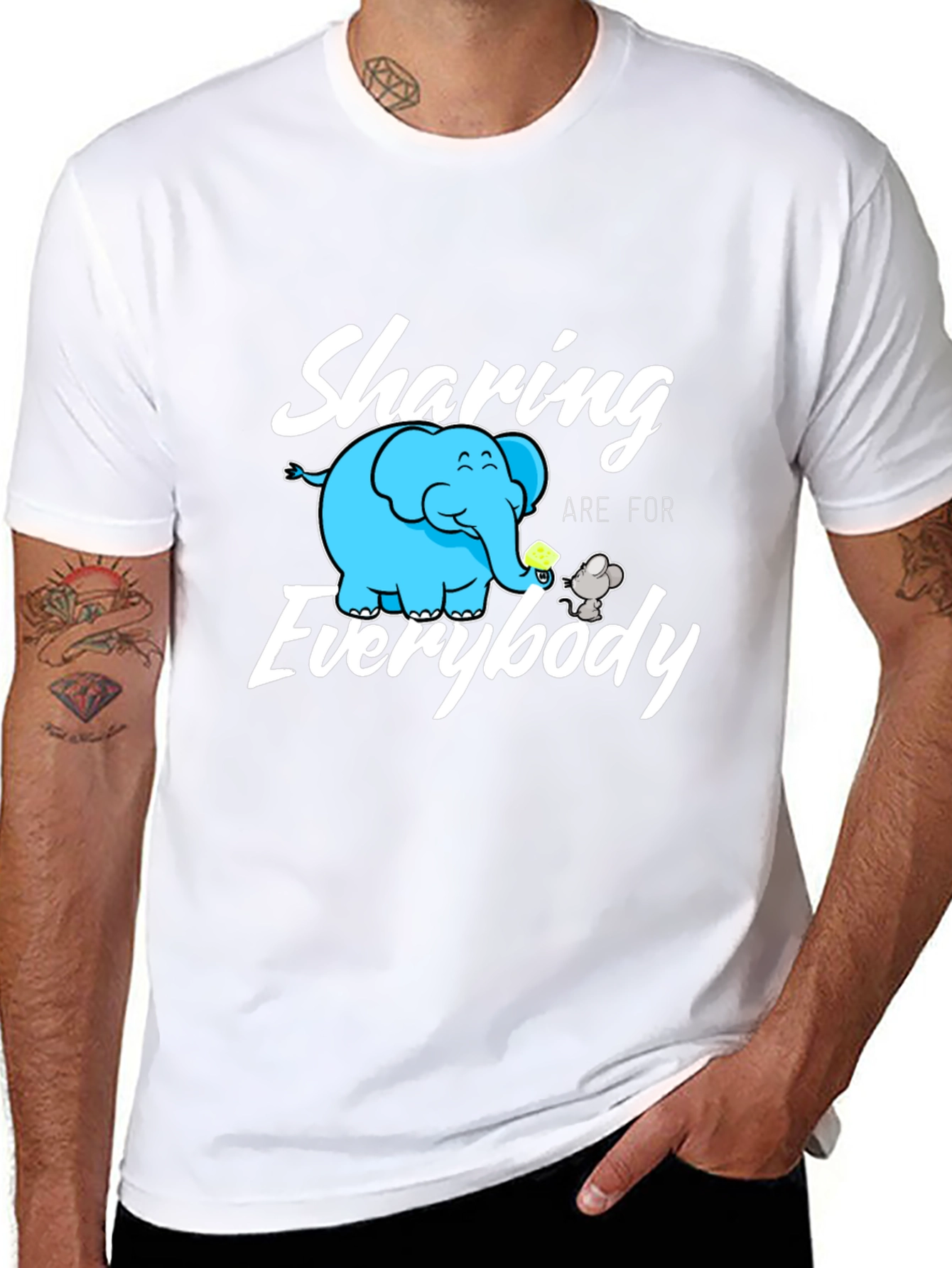 Sharing Everybody T-Shirt: Cute Cartoon Elephant & Mouse