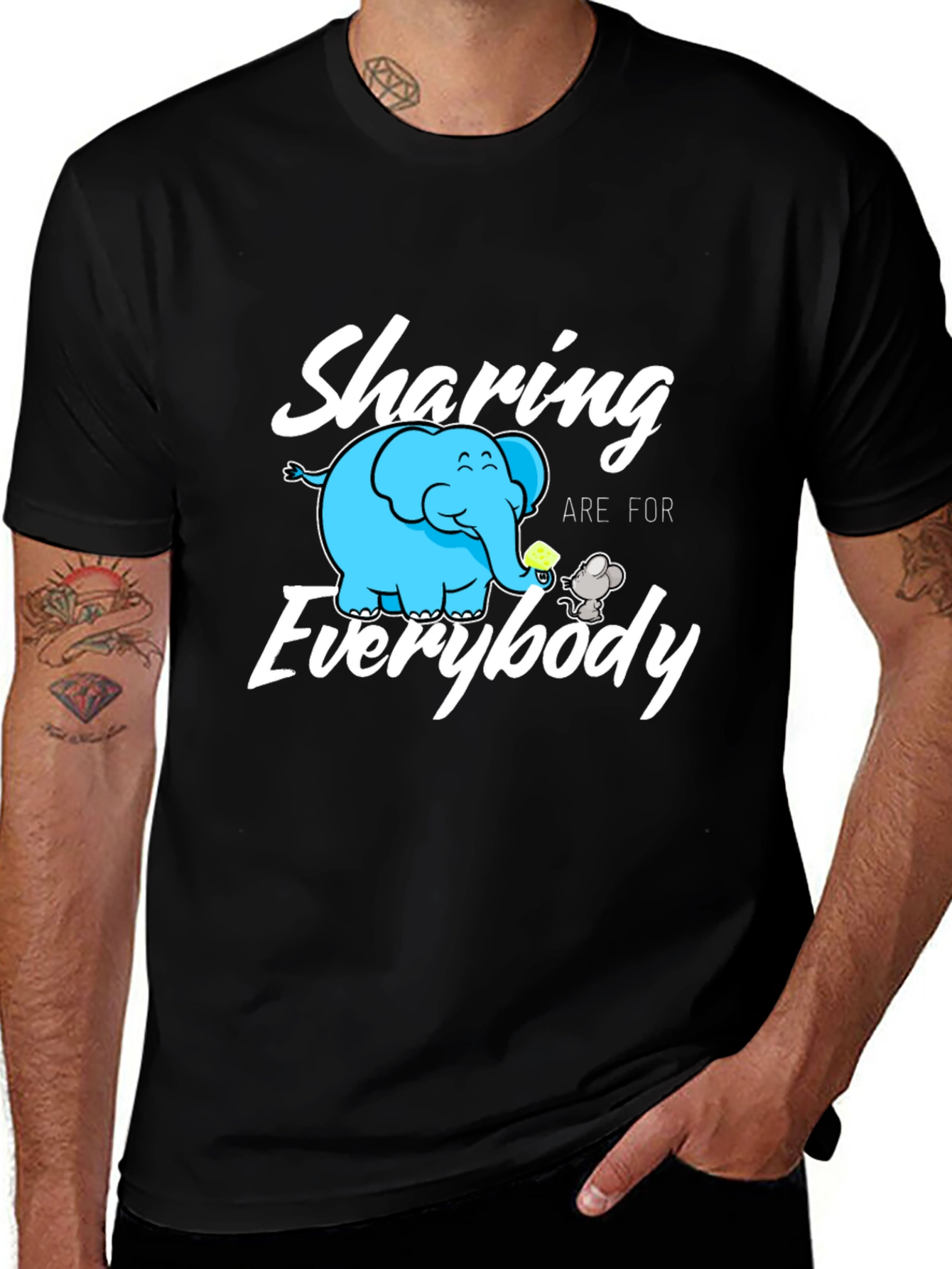 Sharing Everybody T-Shirt: Cute Cartoon Elephant & Mouse