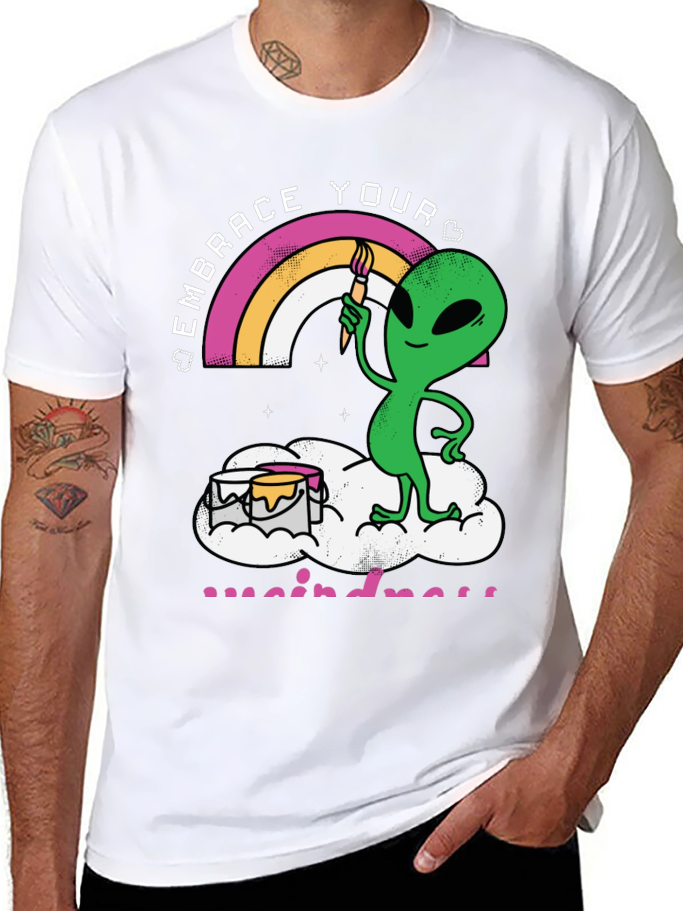 Embrace Your Weirdness T-Shirt Alien Rainbow