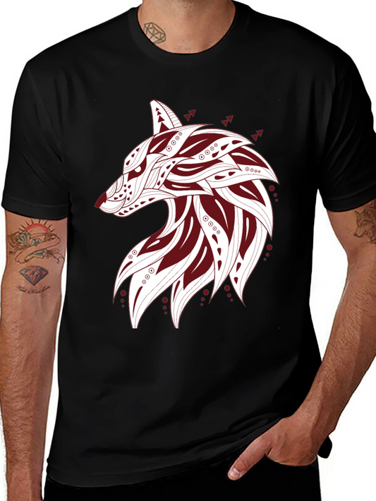 Tribal Wolf Graphic Tee - Stylish Black T-Shirt