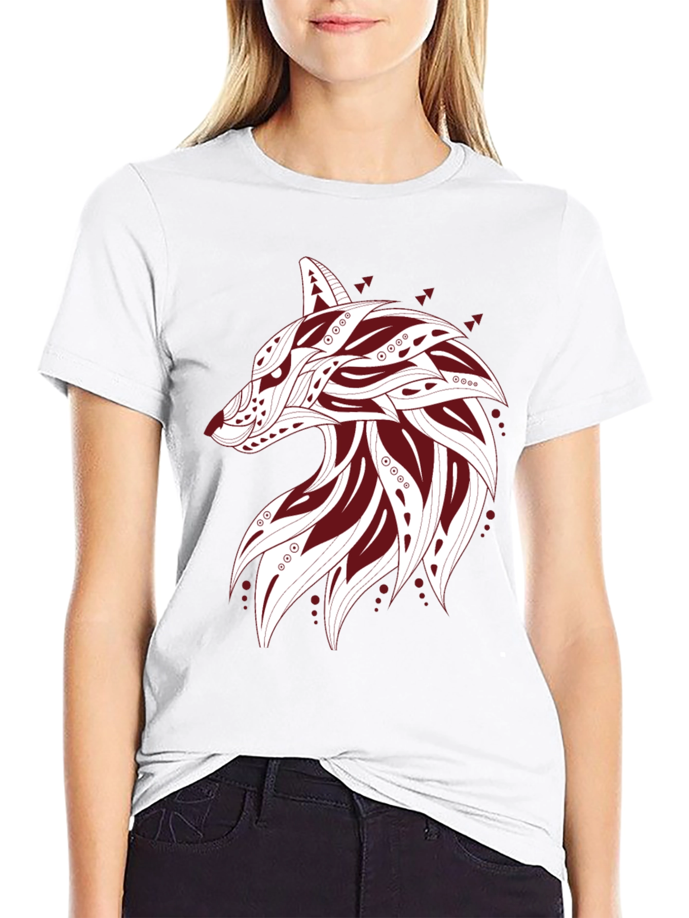 Tribal Wolf Graphic Tee - Stylish Black T-Shirt