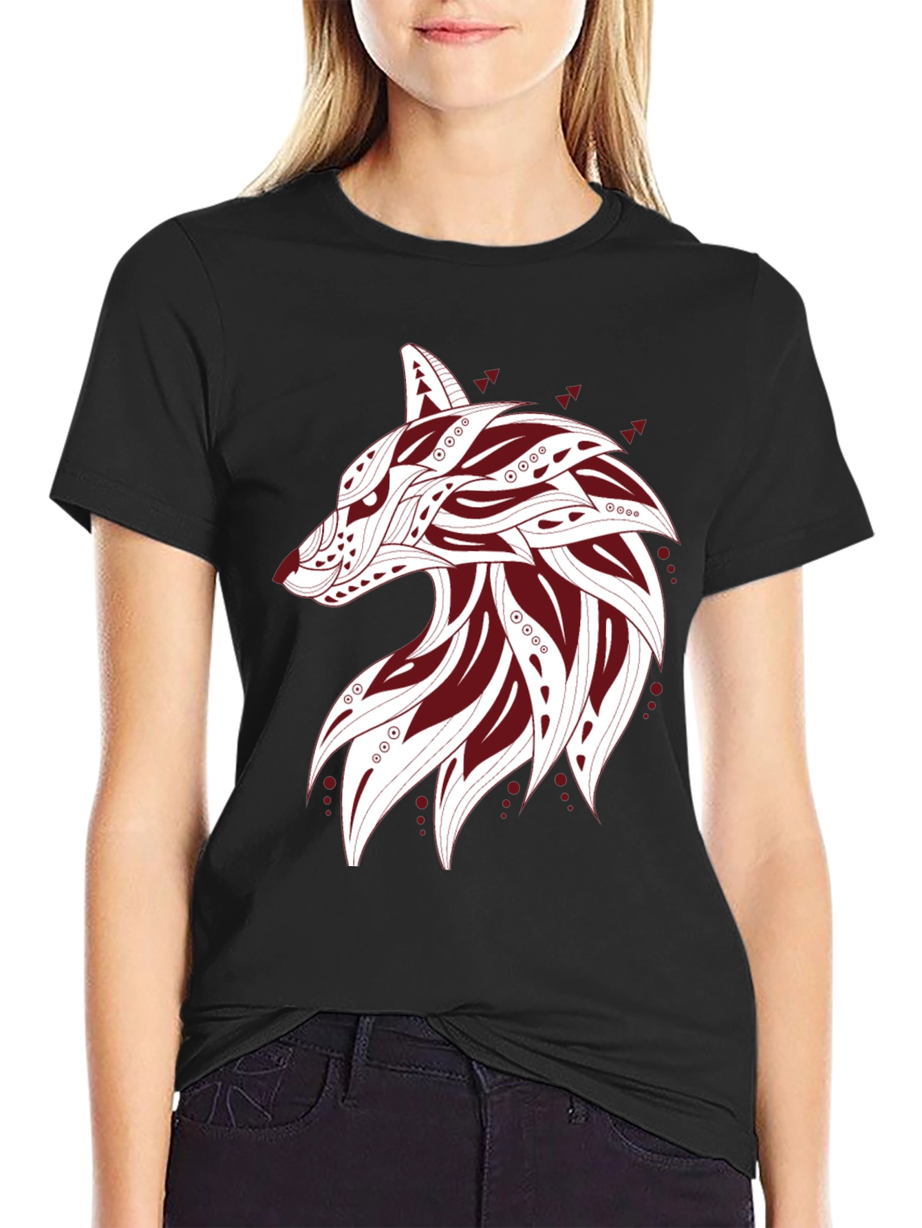 Tribal Wolf Graphic Tee - Stylish Black T-Shirt