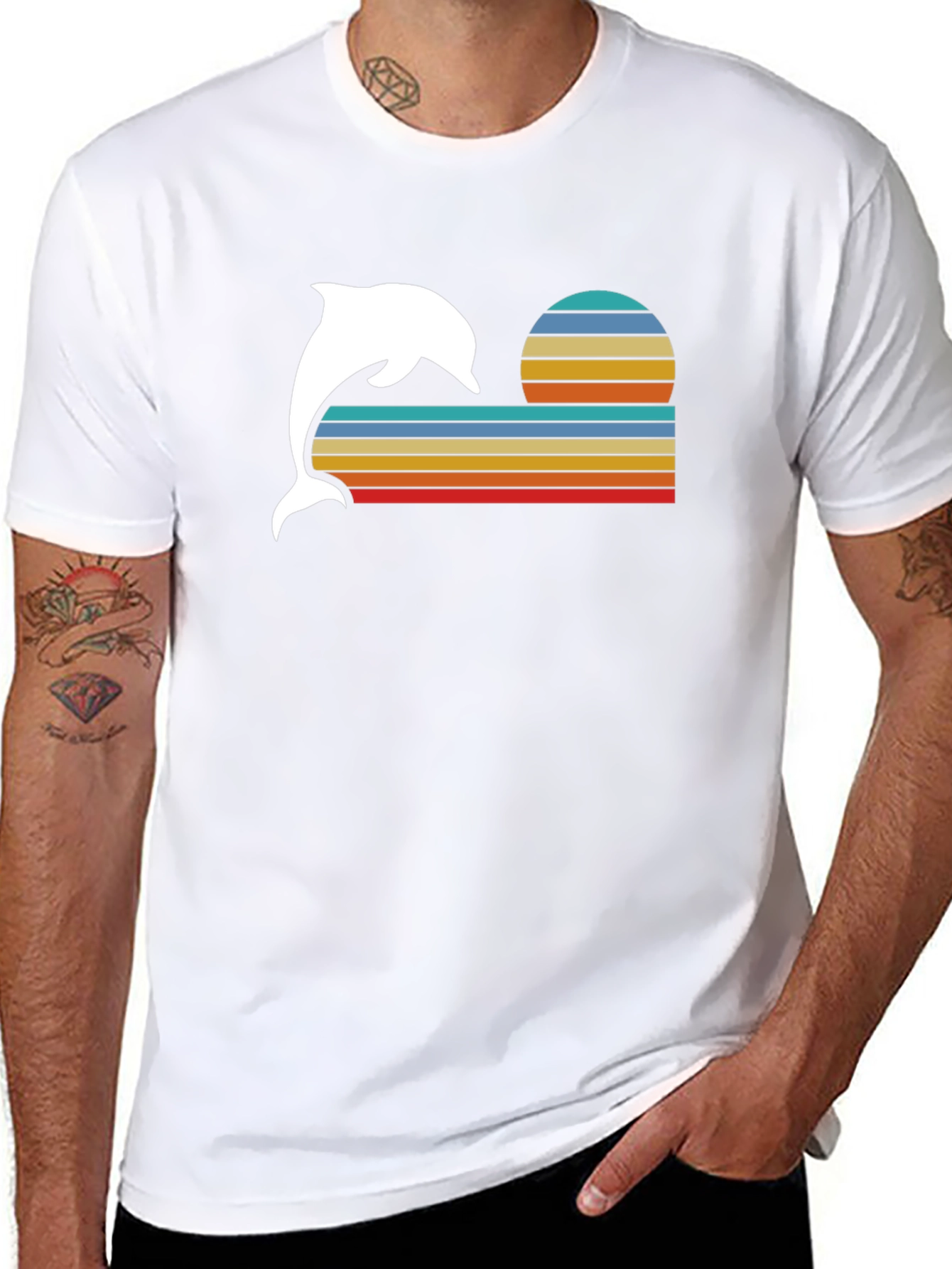 Retro Dolphin Sunset T-Shirt - Black