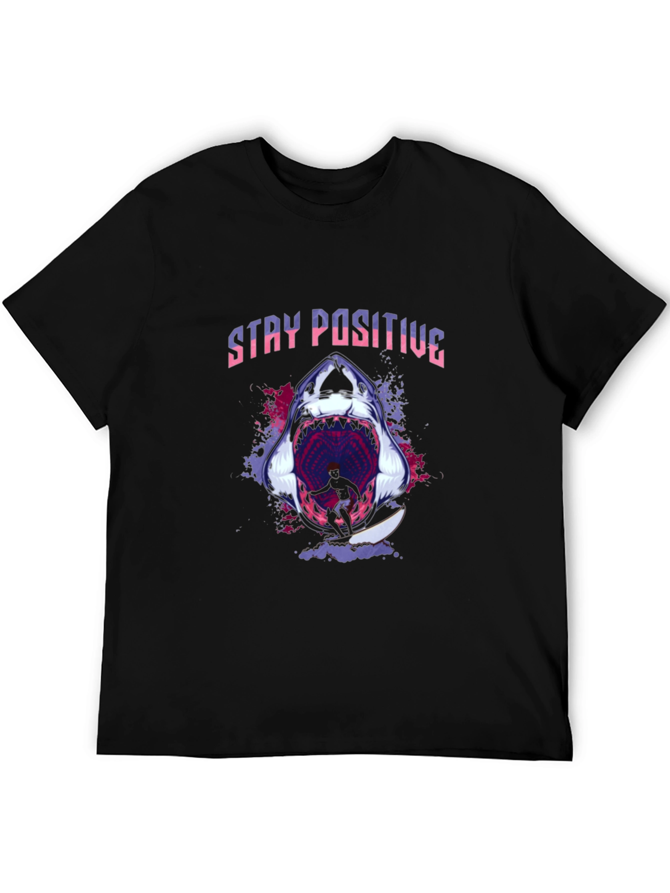 Stay Positive Shark T-Shirt - Black Graphic Tee