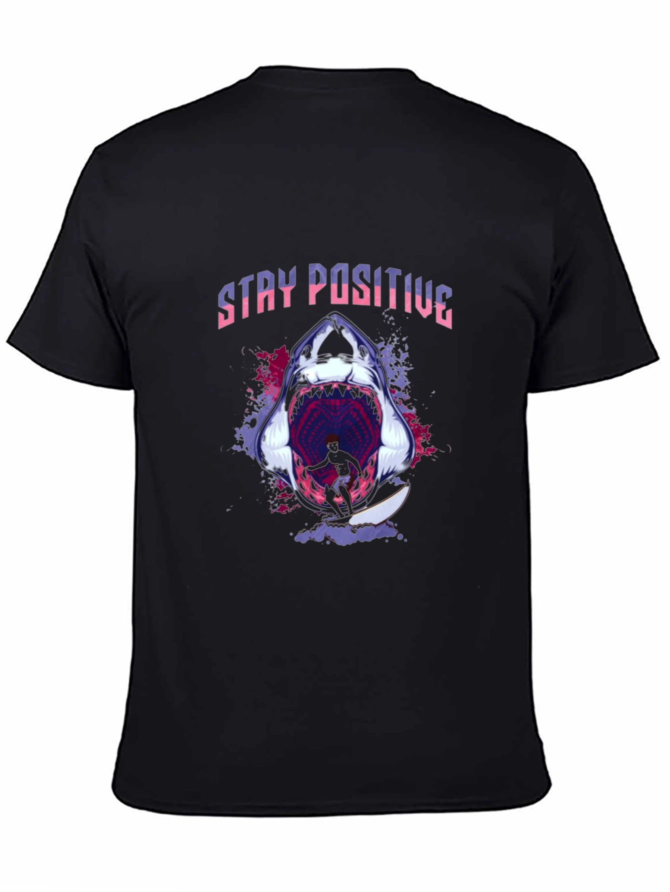 Stay Positive Shark T-Shirt - Black Graphic Tee