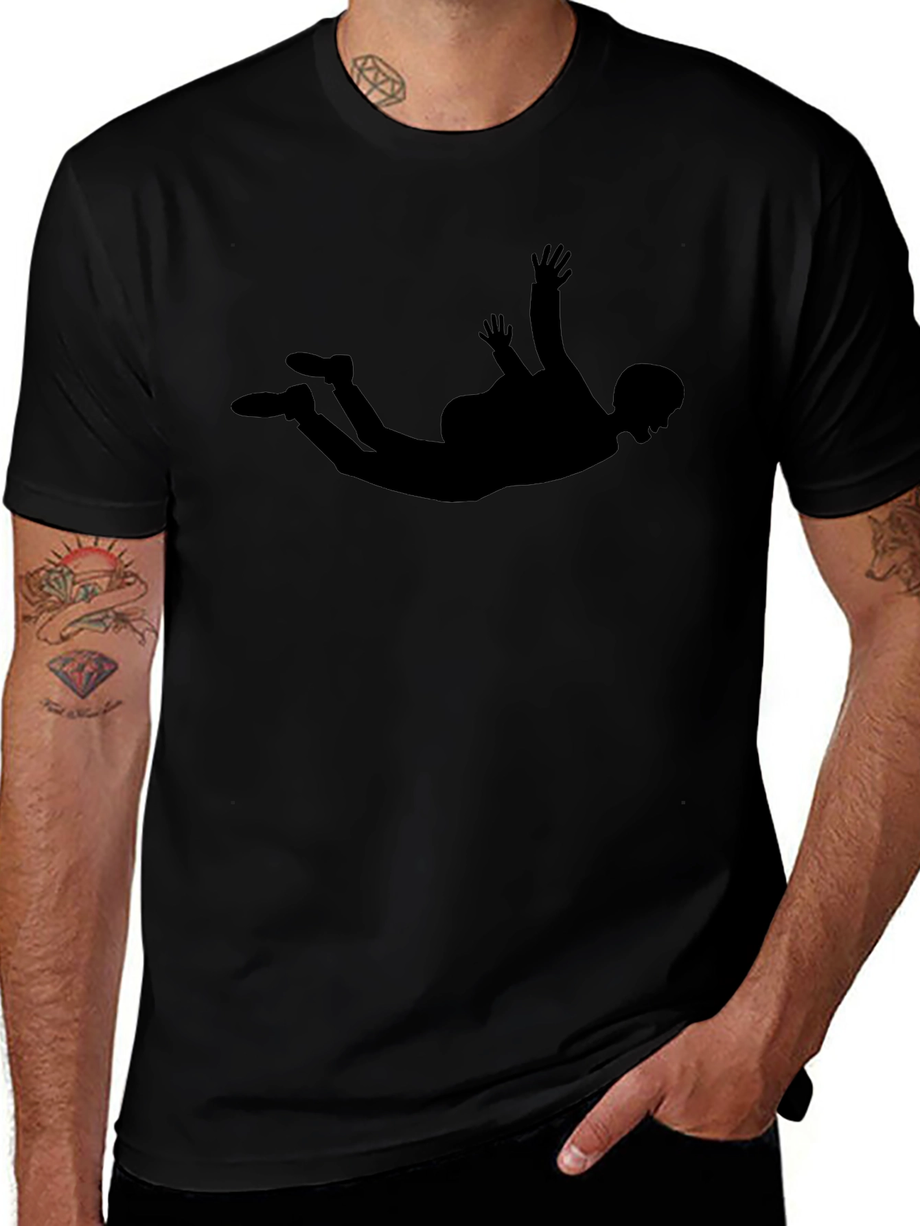 Skydiving Silhouette Graphic Tee - Black Casual T-Shirt