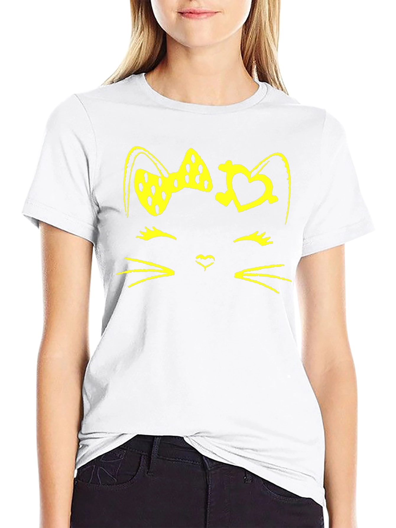Cute Kitty Face Black T-Shirt