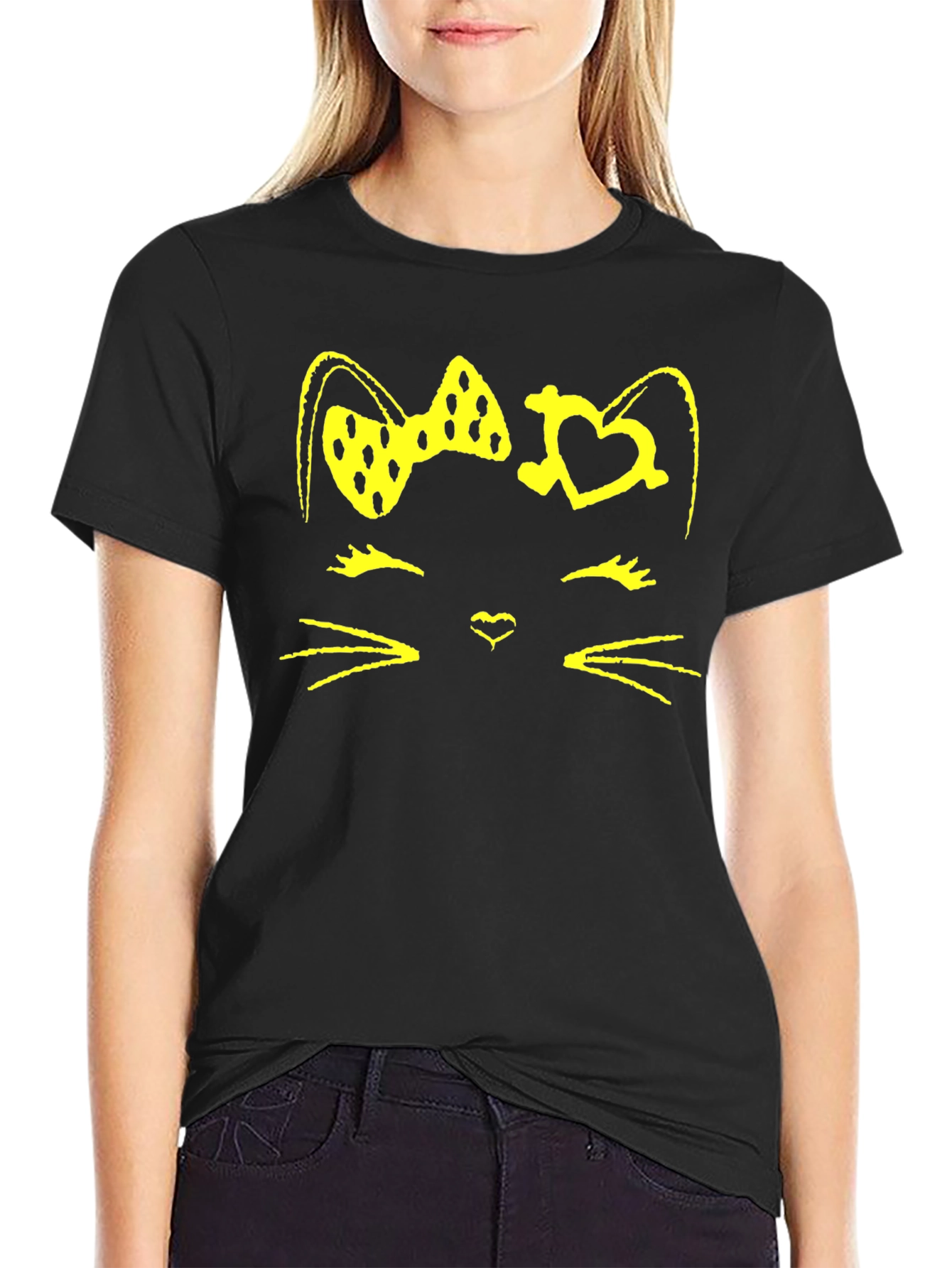 Cute Kitty Face Black T-Shirt