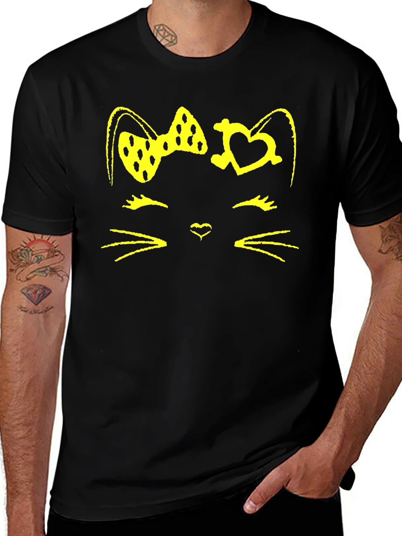 Cute Kitty Face Black T-Shirt